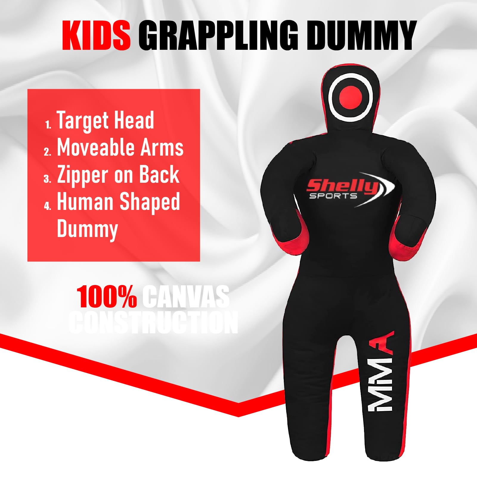 Shelly Mannequin de lutte MMA pour enfants, sac de frappe, copains de lutte brésilien, JIU Jitsu Position debout, arts martiaux, boxe, karaté, entraînement factice (119,4 cm/1,2 m) – Non rempli