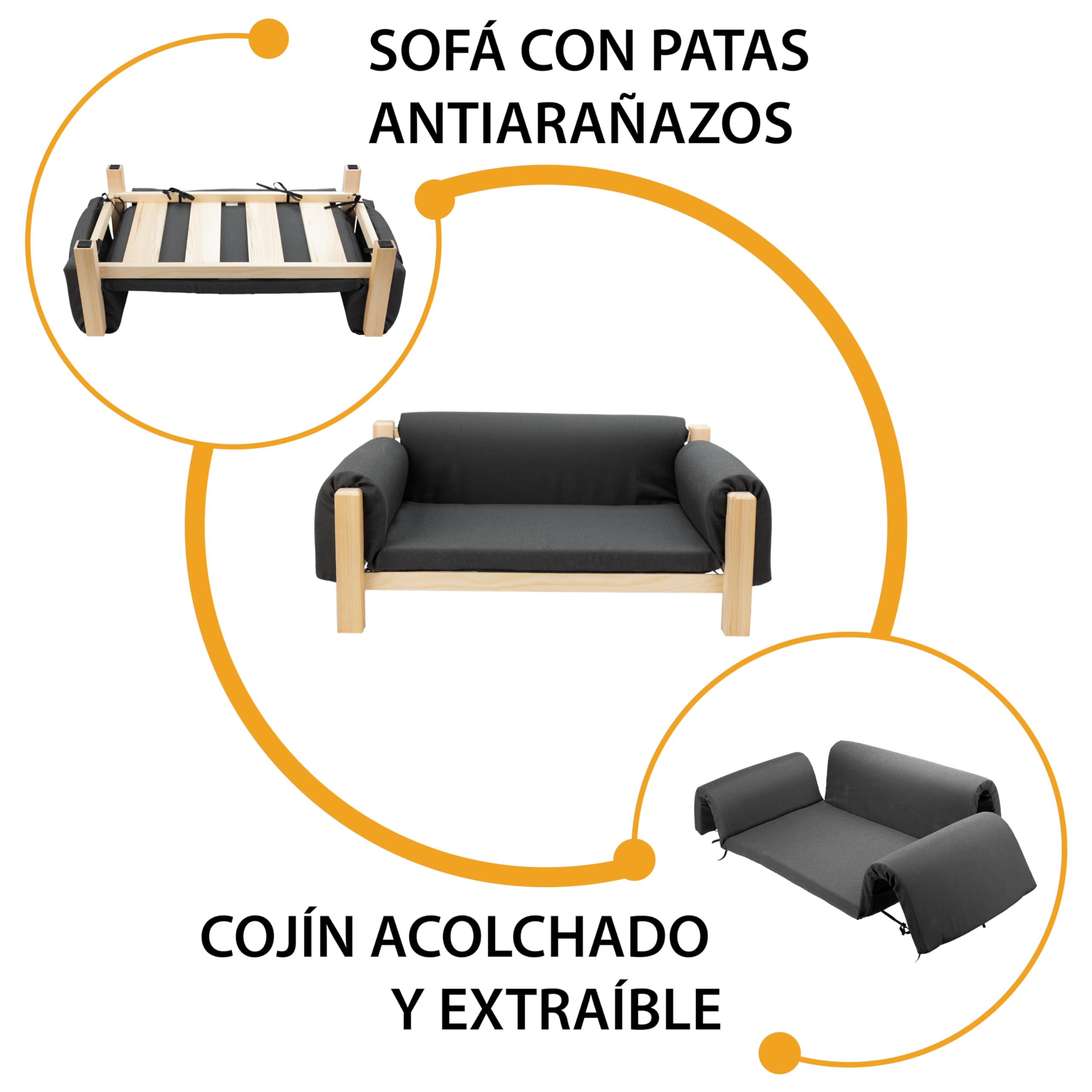 Ferplast Cama para Perros y Gatos en Madera certificada FSC® con cojín Suave, Estilo, Comodidad y Durabilidad, 70 x 44 x h 29 cm.