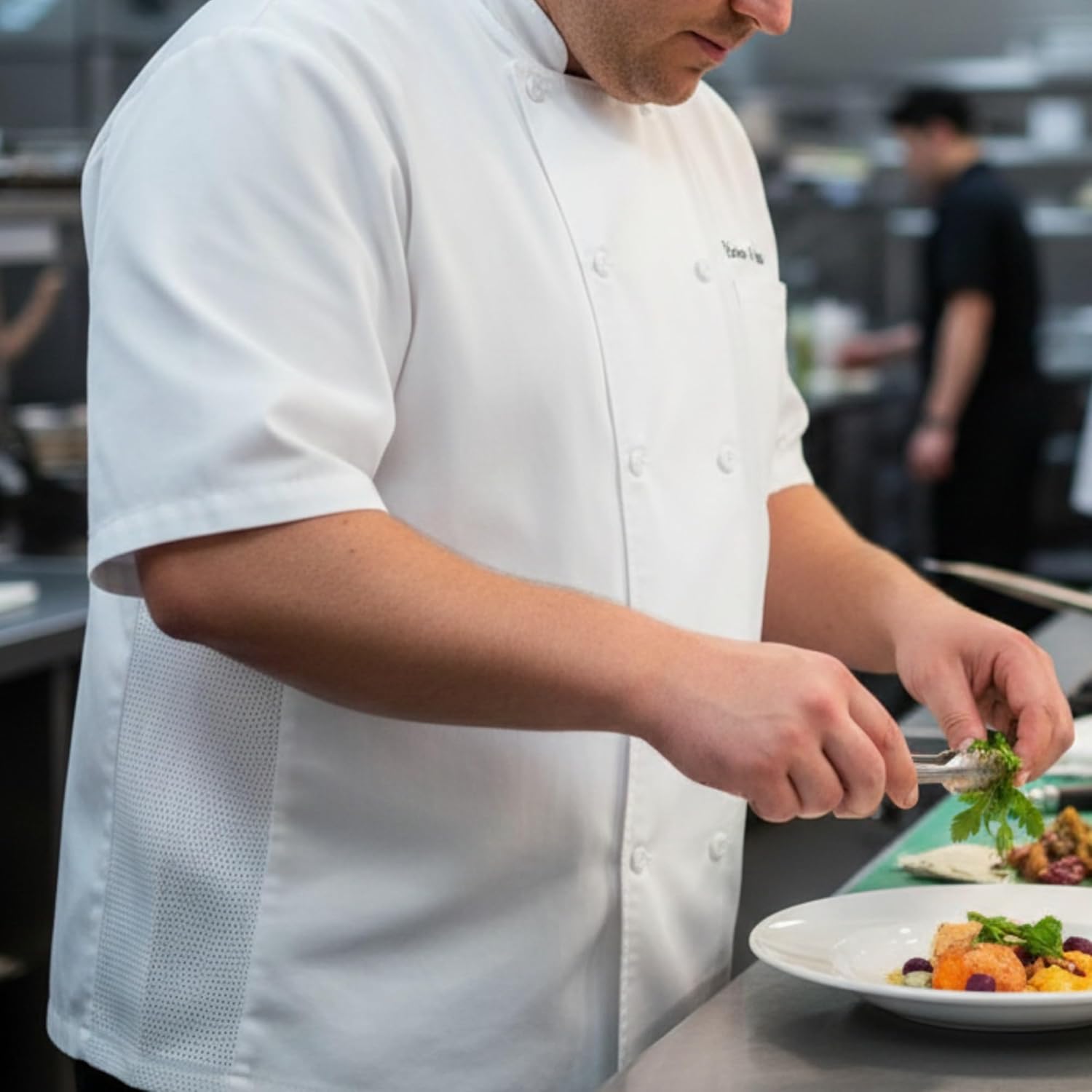 TrueCraftware- Tapered Ventilated White Short Sleeve Chef Jacket 3X Large Size- Chef Jacket Chef Coat Restaurant for Food Service Bakers and Culinary Professional