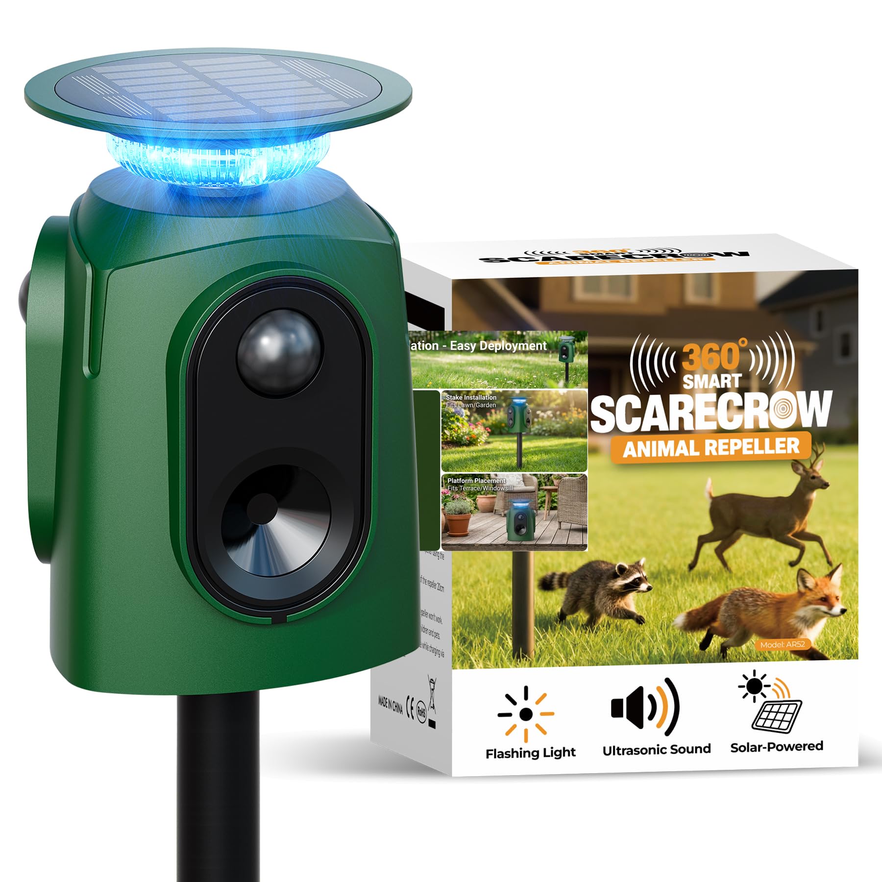 Peepst 360° Solar Ultrasonic Animal Repeller AR52