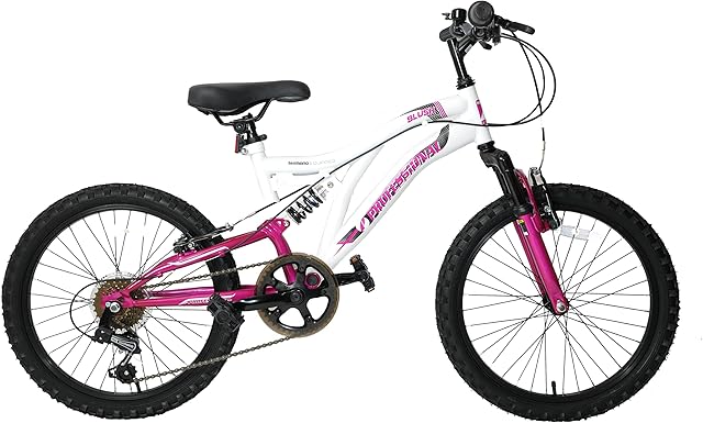 Professional Blush Girls Kids Mountain Bike 20" Wheel Dual Suspension 6 Speed Pink White Age 7+