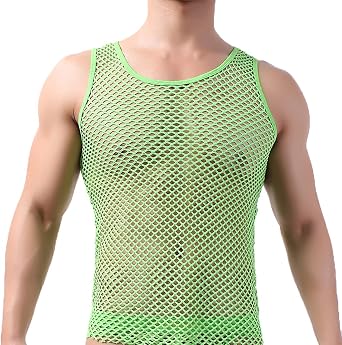 Men Mesh Undershirts Fishnet Tank Top Quick Dry Workout Gym Sleeveless T-Shirts
