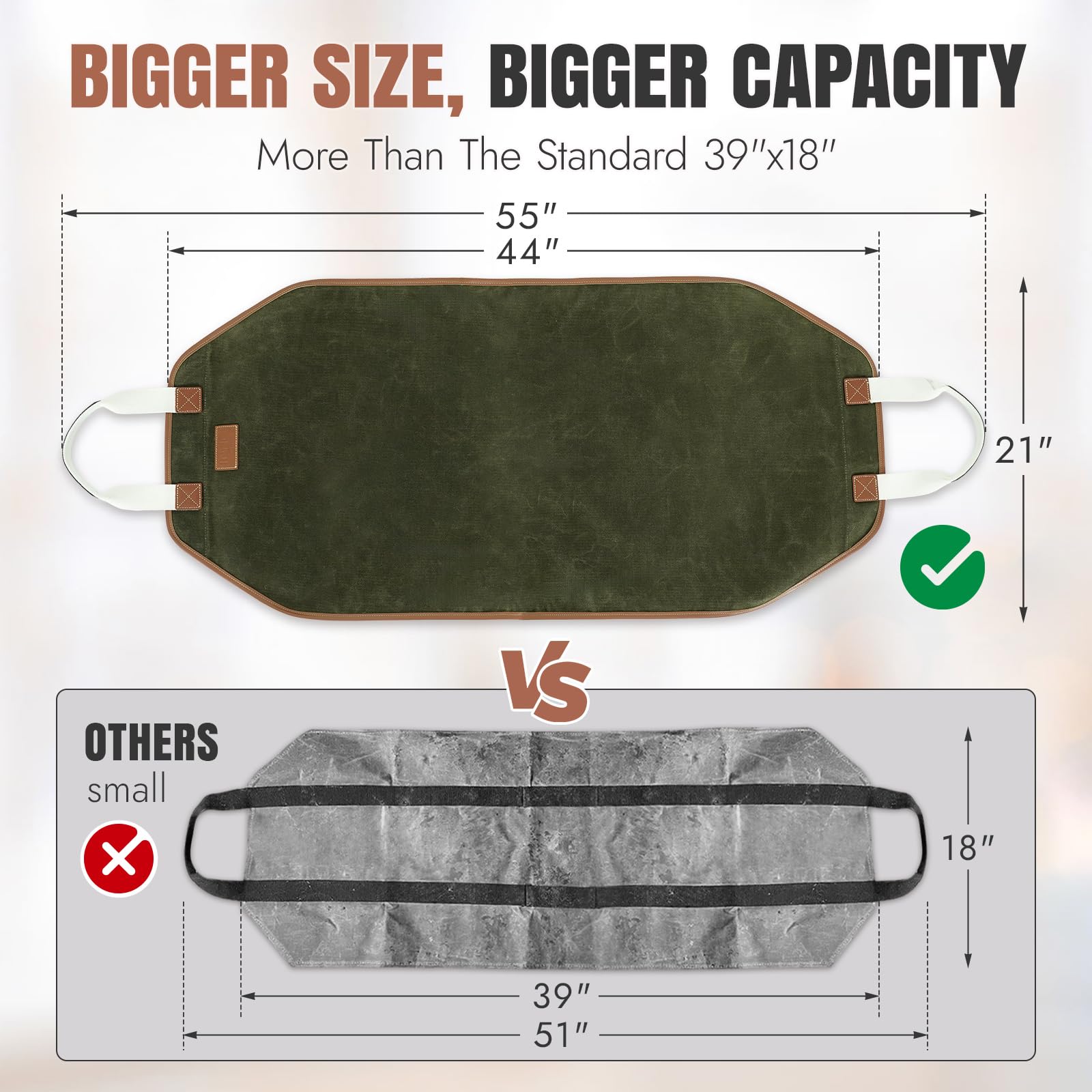 INNO STAGE Canvas-Tasche, langlebig, Holz, Tasche und Zubehör für Kamin, Ofen, extra groß, Brennholz mit Griffen für Camping Englisch grün