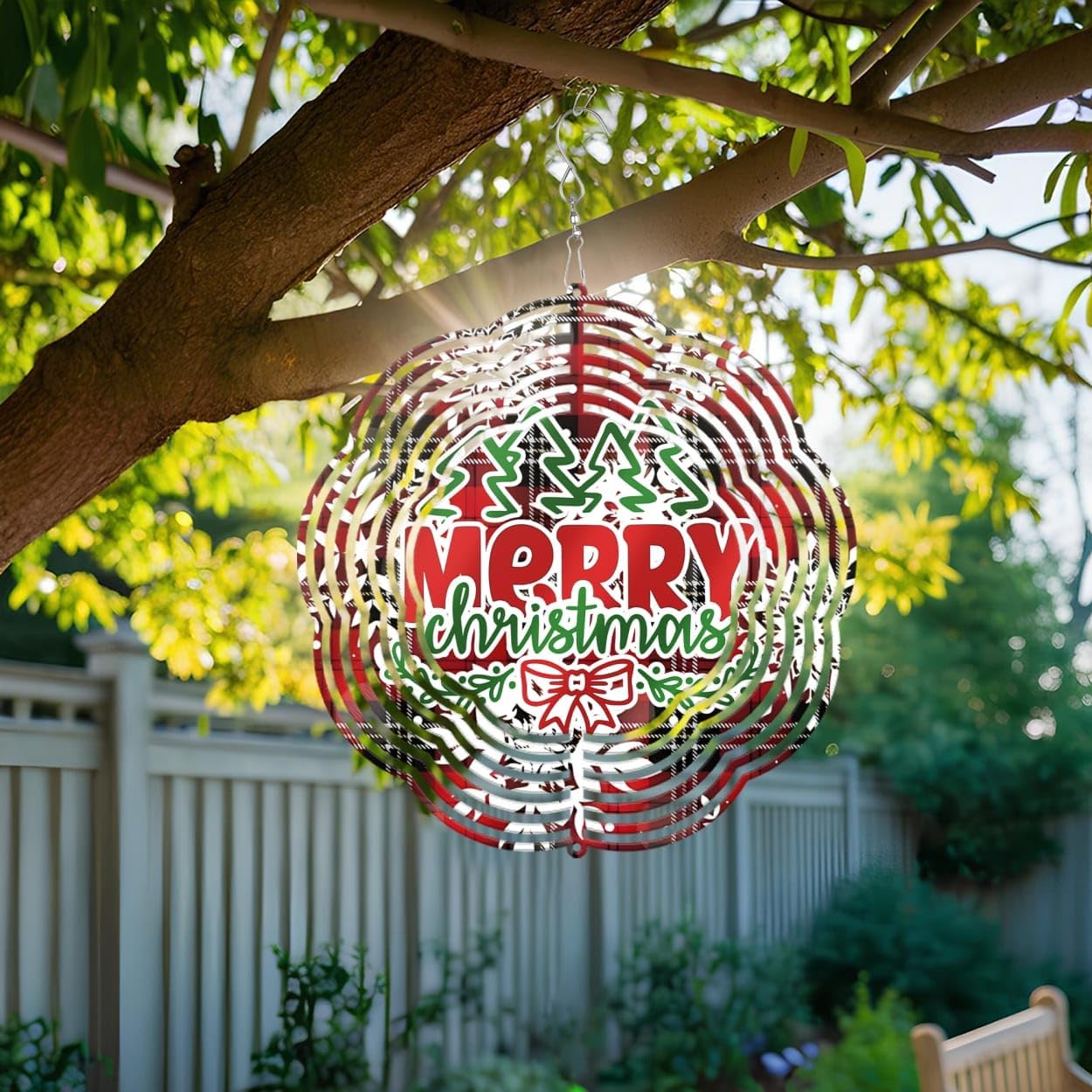 Snowflake Merry Christmas Wind Spinners 3D Stainless Steel Laser Cut Metal Double Sided Printing-Hanging Indoor/Outdoor Decorations Yard Gardening Decor,Metal Kinetic Art 16x16 inches