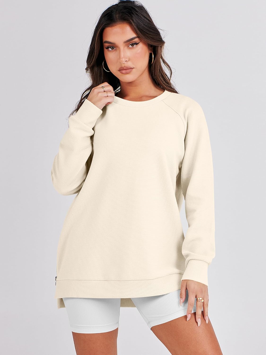 ANRABESS Women's Oversized Sweatshirts Crewneck Long Sleeve Tunic Pullover Shirts Side Zipper Hoodies 2026 Spring Clothes - Image 2