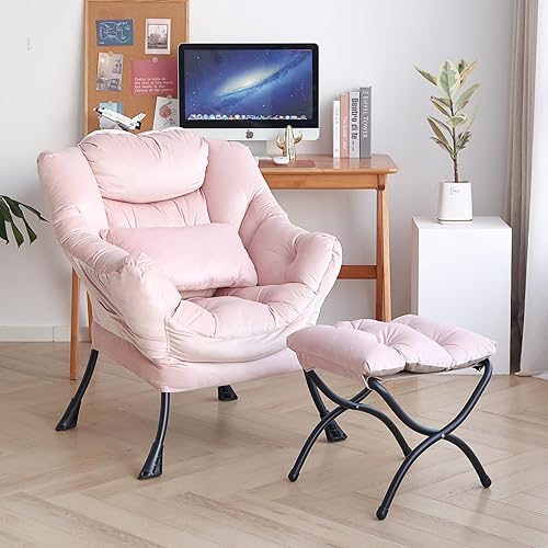 Silla Lazy con otomana, silla decorativa moderna con almohada lumbar, sillas cómodas con reposapiés plegable para dormitorio, lectura, sillas de