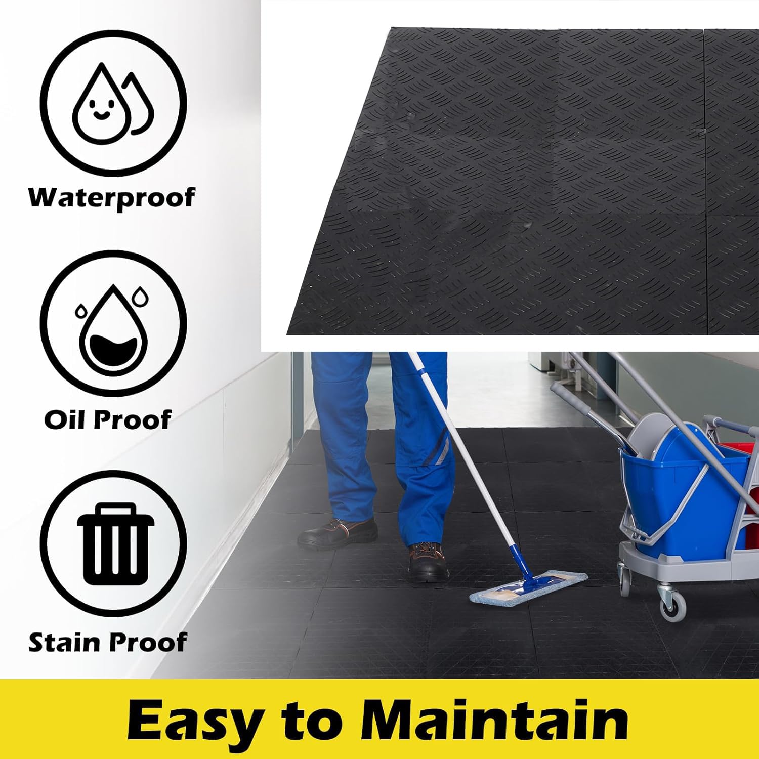 Suelo de Garaje de PVC Entrelazado, 40 x 40 cm, Baldosas Antideslizantes y Resistentes, Fáciles de Colocar, Diseño de Placas de Diamante (Negro) (20 Unidades)