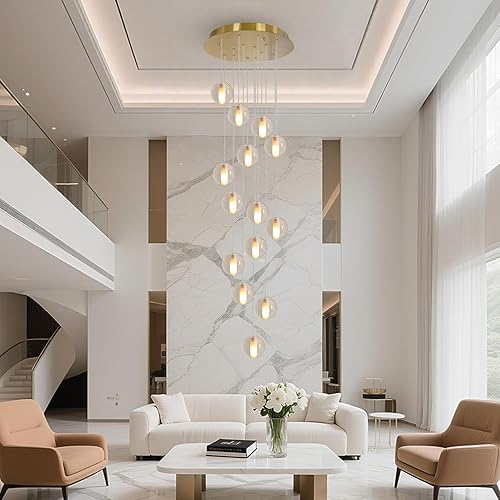 Miniatura 10 de GINSENGLUX Lámpara de araña de cristal con forma de gota de lluvia lámpara colgante moderna de 5 luces lámpara LED con suspensión de bola de cristal