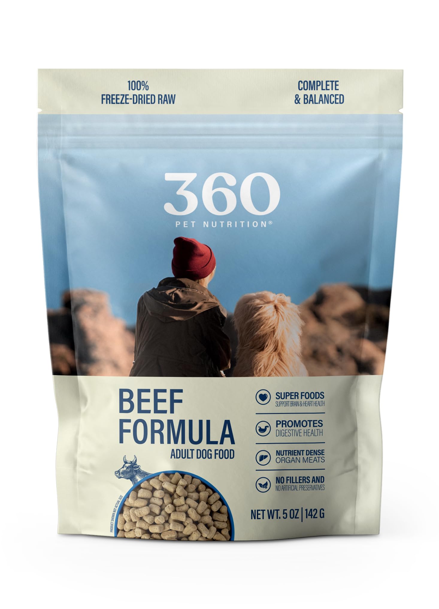 360 Pet Nutrition Freeze-Dried Raw Dog Food – Beef Recipe with Liver & Organs, High Protein with Omega-3s, Fruits, Veggies & Superfoods, Grain-Free, No Fillers, 5 oz – Made in USA