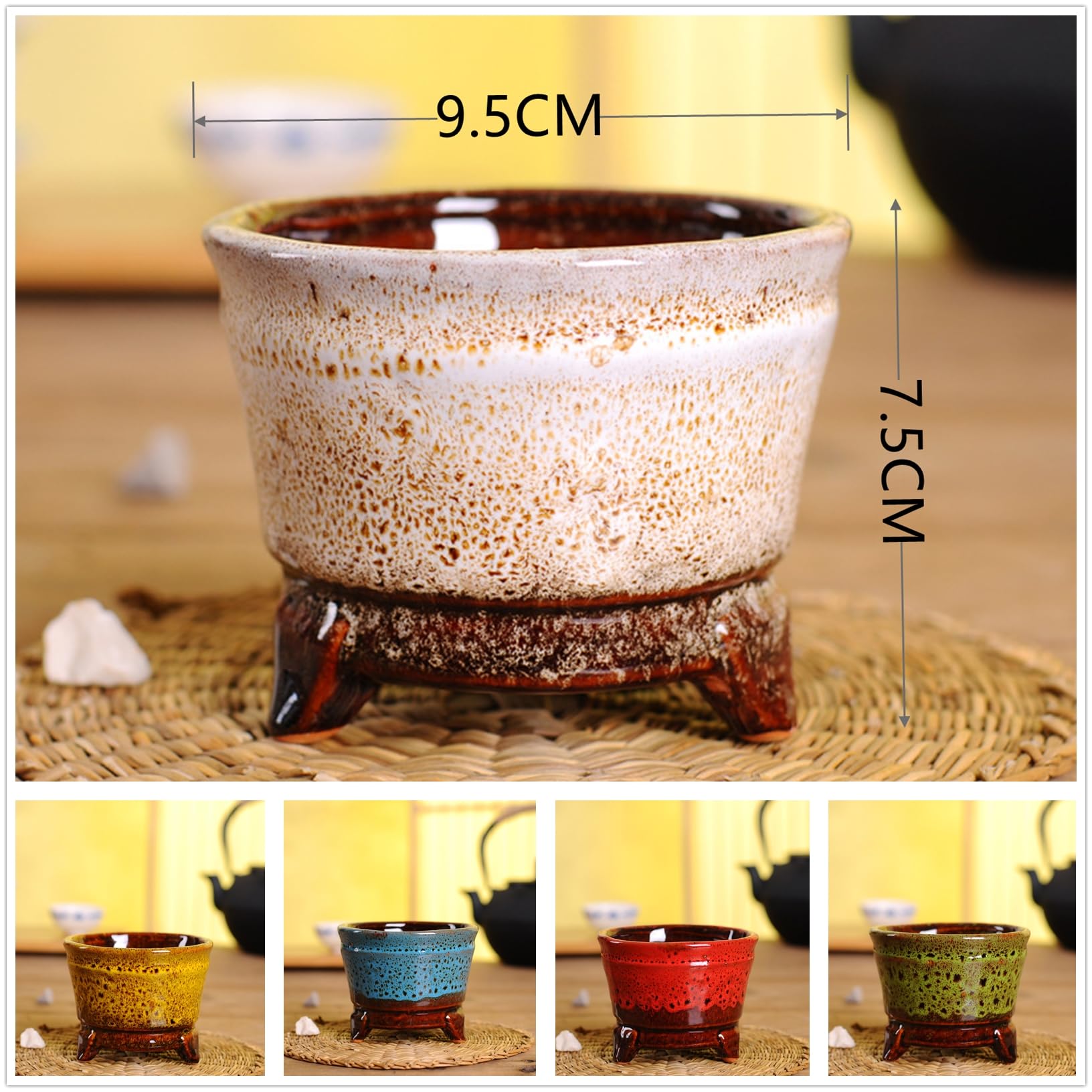 Glazed Ceramic Tripod Cactus Pot, 3.1" Small