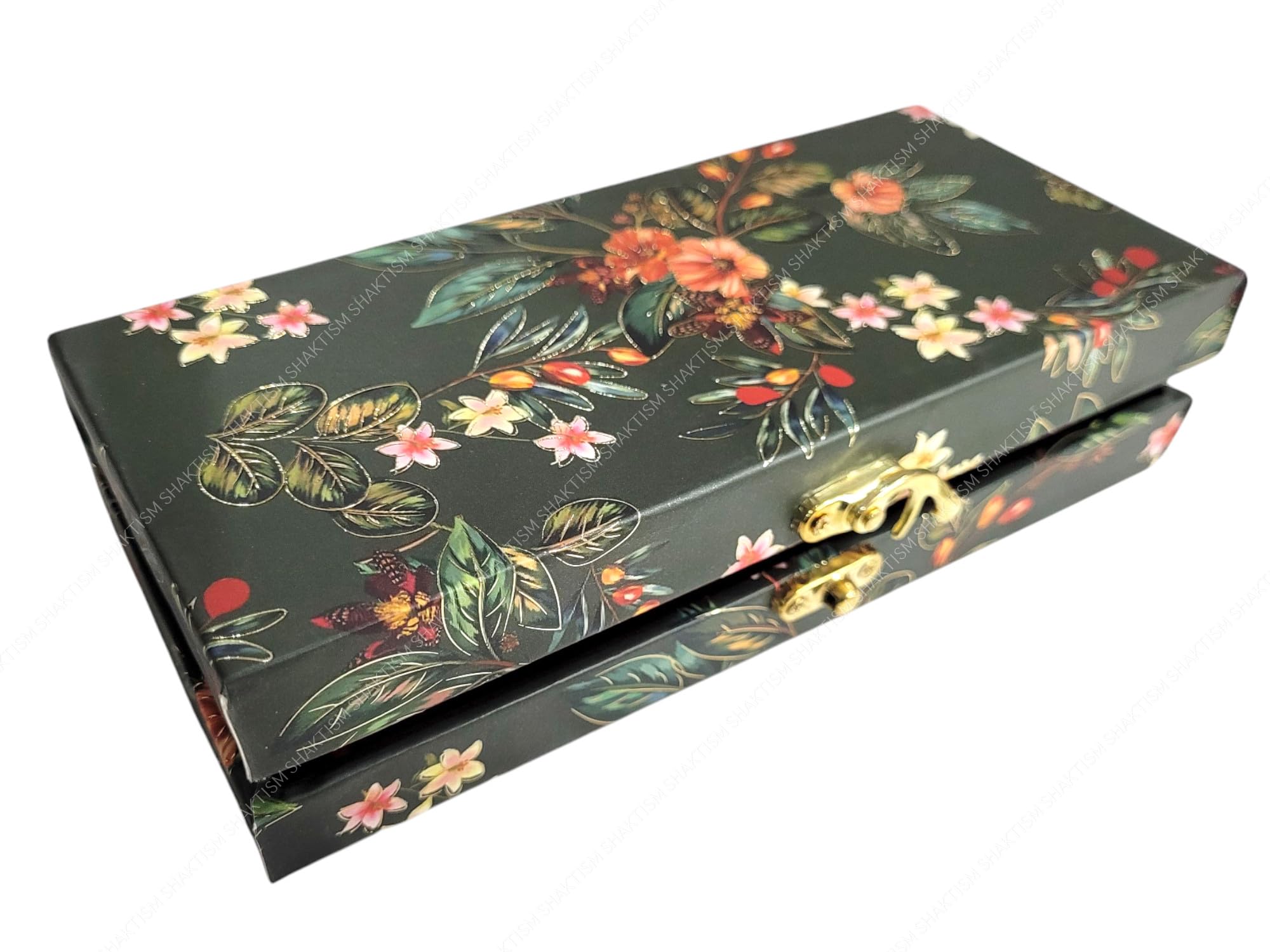 Paper Floral Decorative and Attractive Box Cash Box, Shagun Box, Jewellery Box, Money Box Envelop Wedding, Gift Box, Bangel box - (Pack of 1Pc) (Dark Green -Paper Floral)-image-6