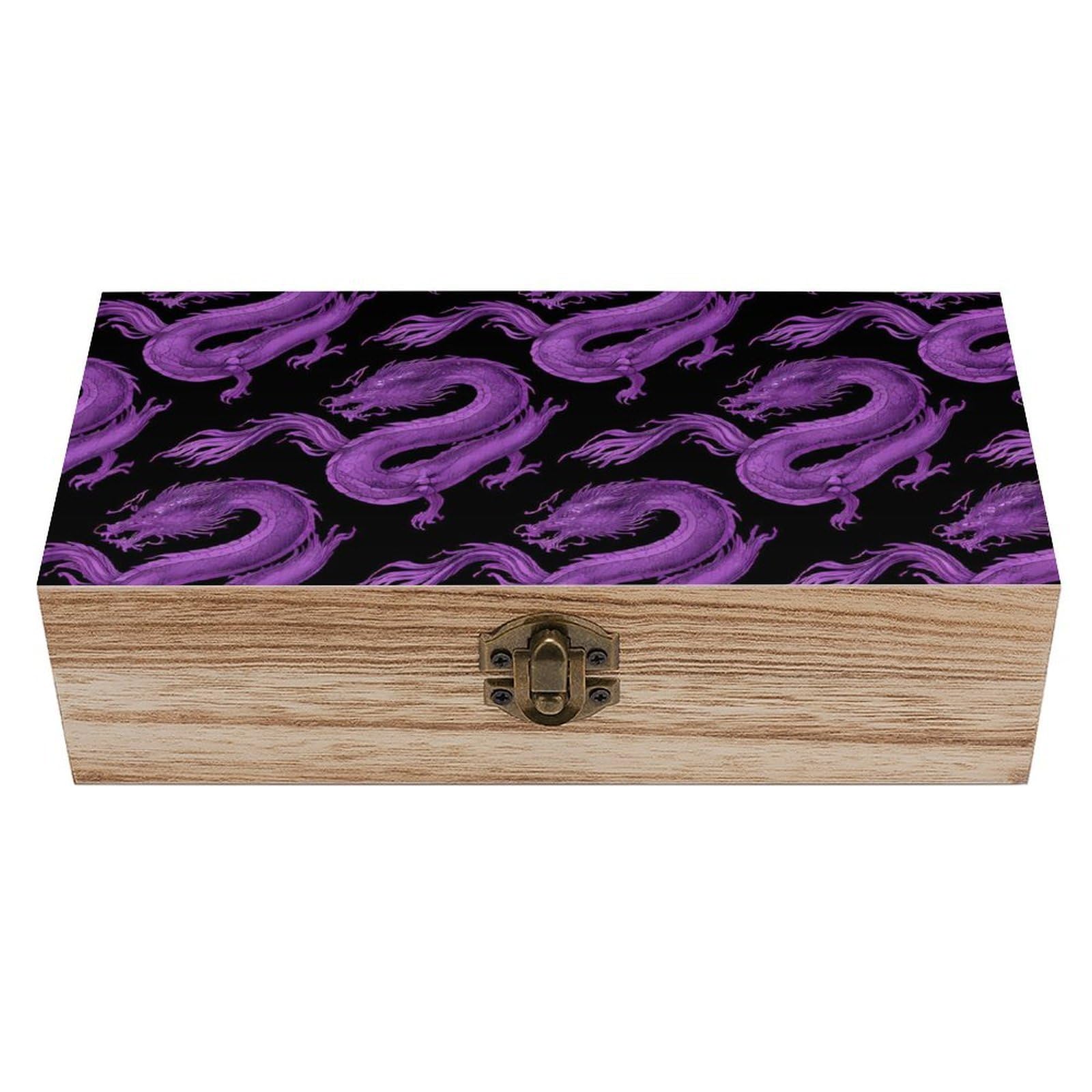 SMAZDFXX Dragons Wooden Storage Box With Hinged Lid Decorative Front Clasp Keepsake Boxes