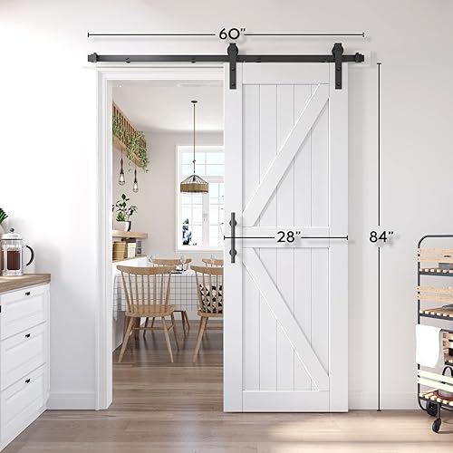 Miniatura 8 de EaseLife Puerta corredera de granero de 28 x 84 pulgadas con kit de riel de puerta de granero de 5 pies incluido, losa de madera LVL maciza cubierta