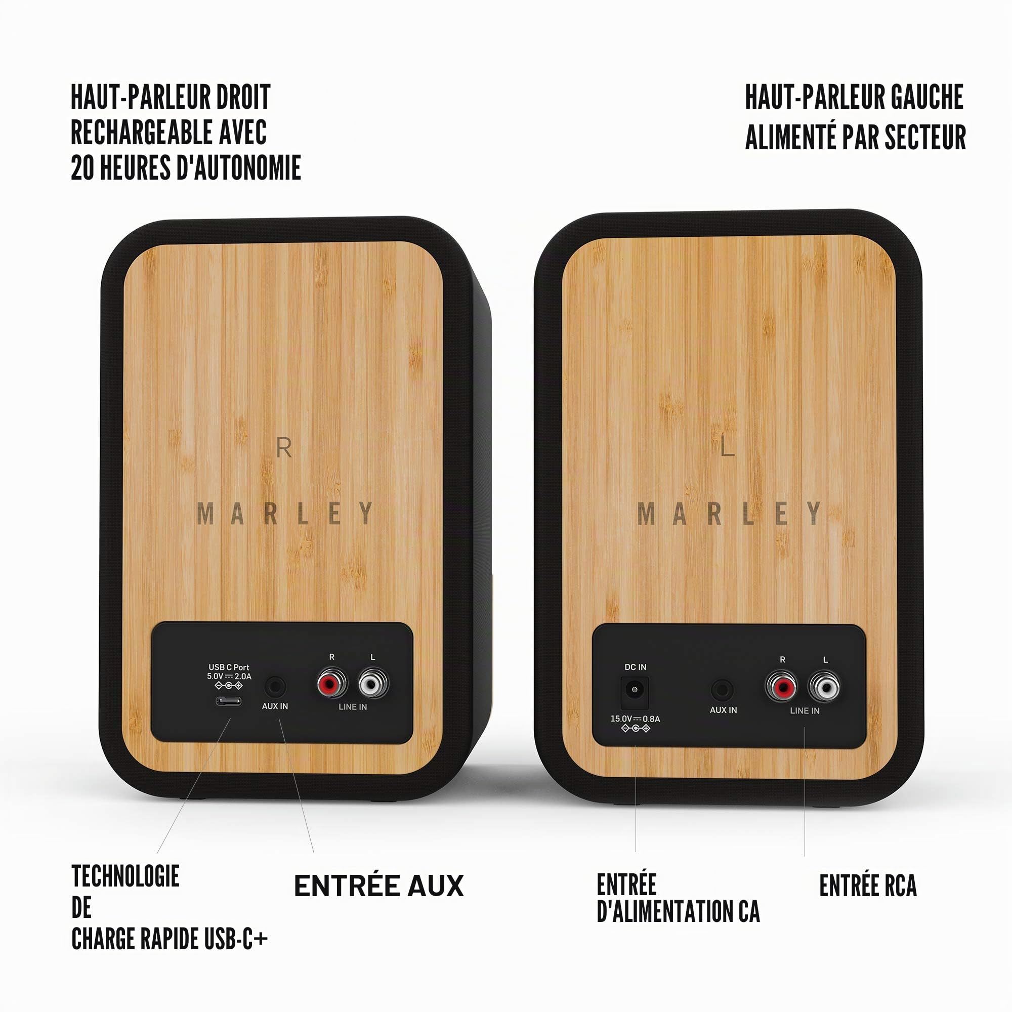 House of Marley Deux enceintes bluetooth Get Together Duo – Enceintes bibliothèques stereo - Haut-parleurs sans fil haute définition – A brancher ou autonomie 20 heures EM-JA019-SB
