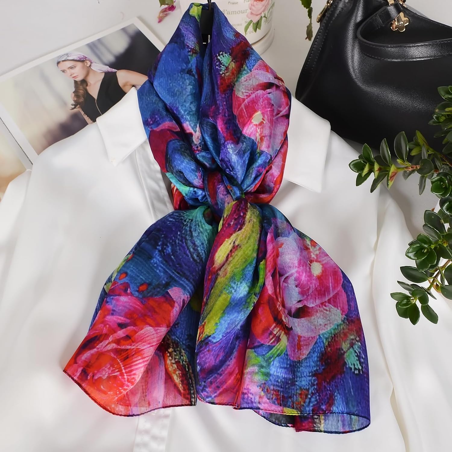 Women's 100% Mulberry Silk Scarf Lightweight Long Floral Print Neck Scarf, Beach Wrap & Travel Photography Shawl Gift - Image 7