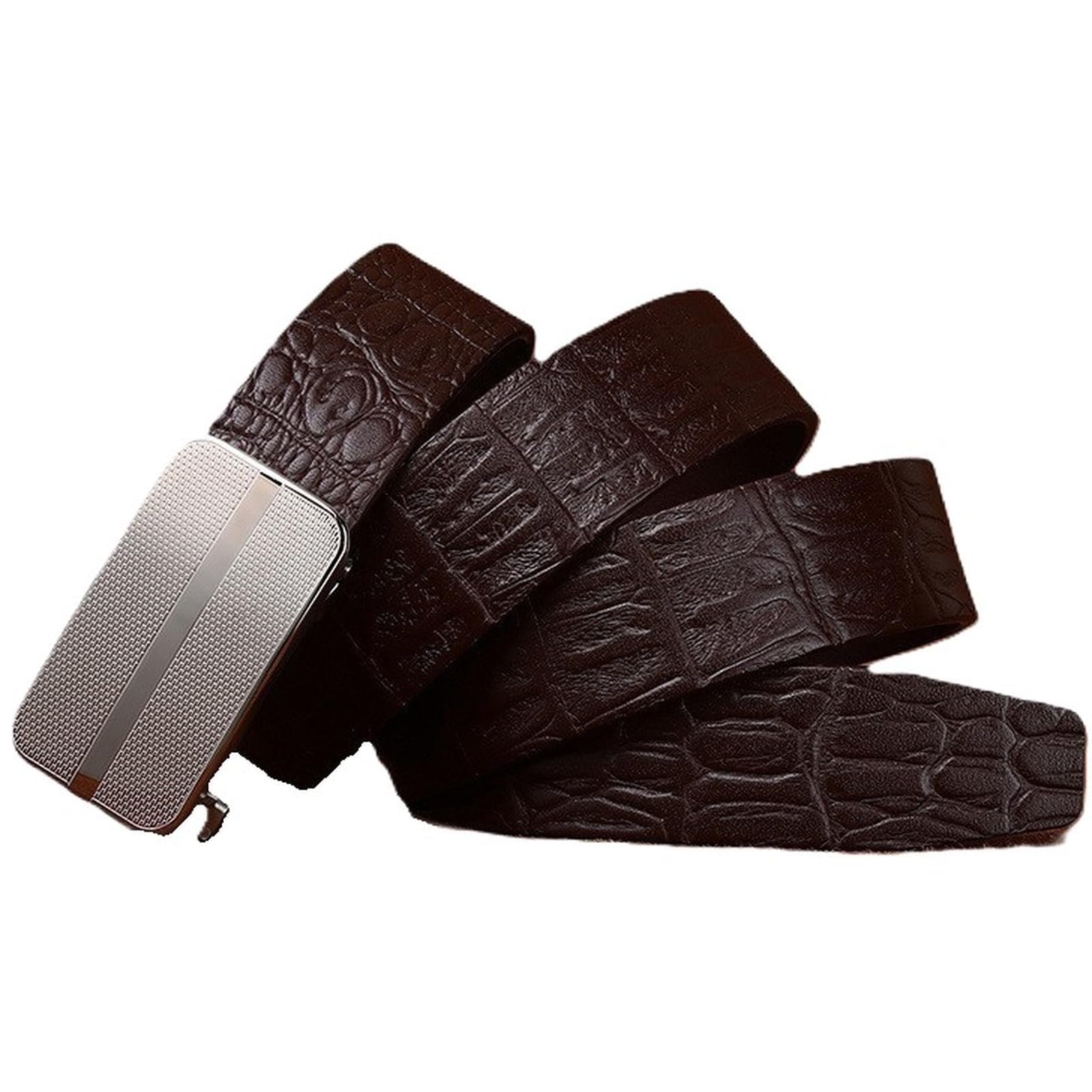 AGUTALITHIC Crocodile Pattern Genuine Cowhide Leather Ratchet Belt with Adjustable Automatic Buckle,1 3/8" Wide Embossed Strap(115cm/45, Coffee)