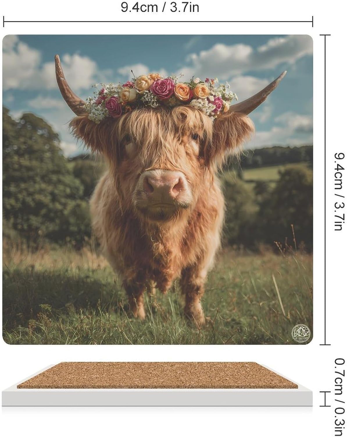 Highland Cow in The Scottish Highlands Coaster for Drinks Square Ceramic Table Coasters Stone Mat Crafts 6PCS Home Kitchen Decor