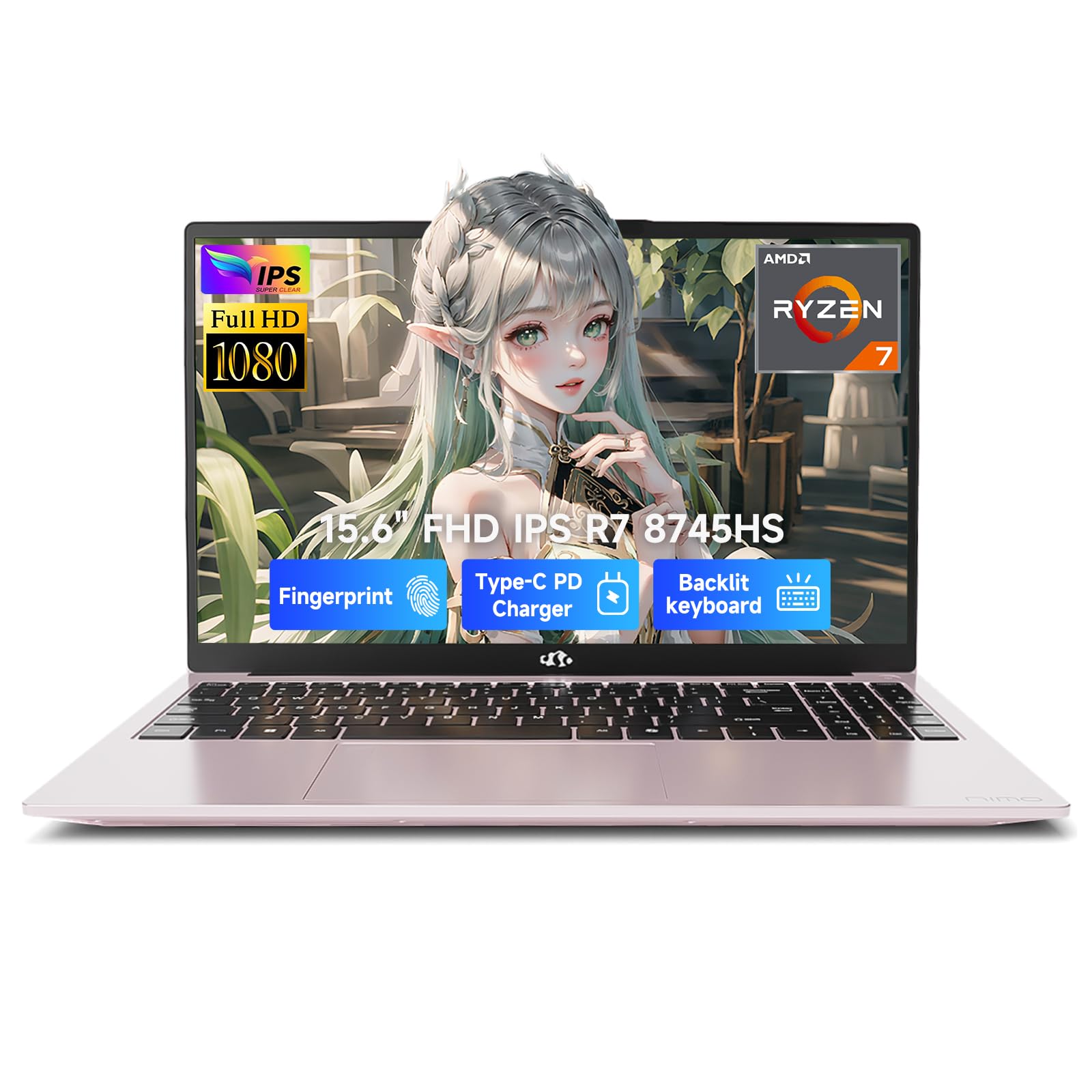 NIMO 15.6 FHD Student Laptop, Intel Pentium Quad-Core N100(Beat to i3-1115G4, Up to 3.4GHz), 8GB RAM, 128GB SSD,2 Years Warranty, Backlit Keyboard, Fingerprint, Win 11, Rose Gold
