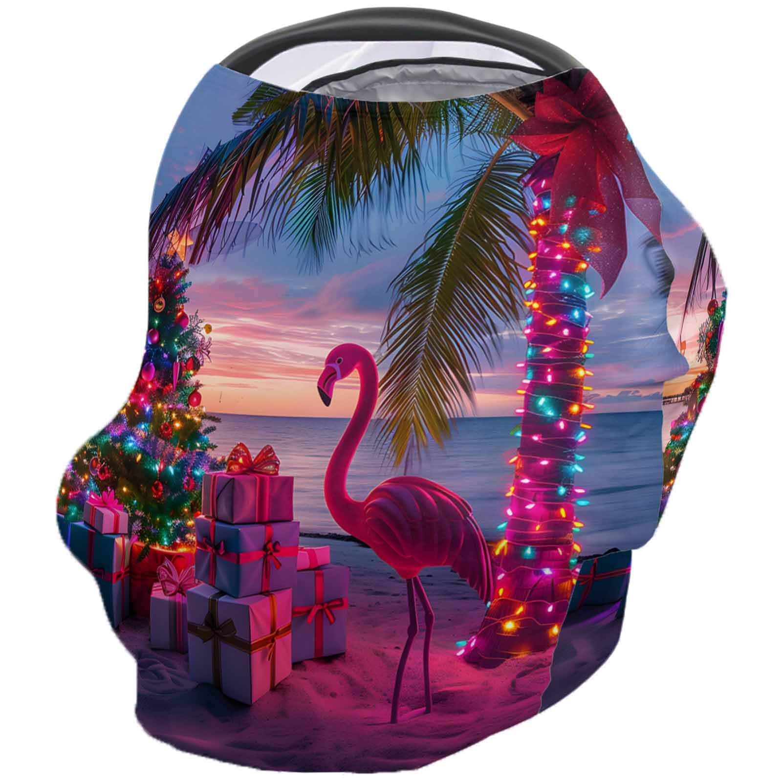 Nursing Cover for Breastfeeding Scarf, Sea Beach Christmas Tree Colored Light Flamingo Baby Car Covers Super Soft Multi Use for Canopy Shopping Cart Cover Blanket Stroller Cover