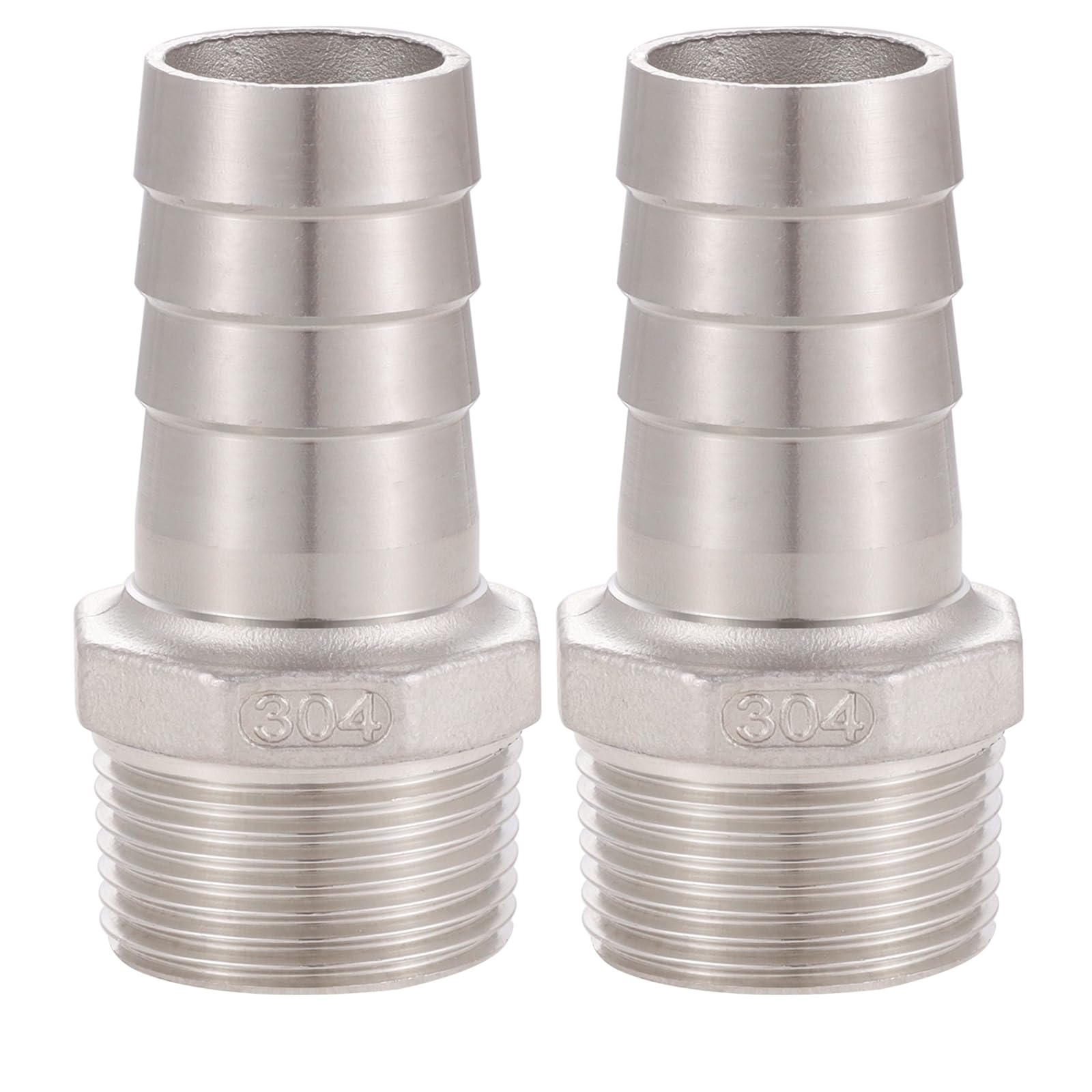 304 Stainless Steel 1" Hose Barb x 1" NPT Male Thread，lead-free，For connecting 1-inch bore air/water/oil hoses, 2 per pack…
