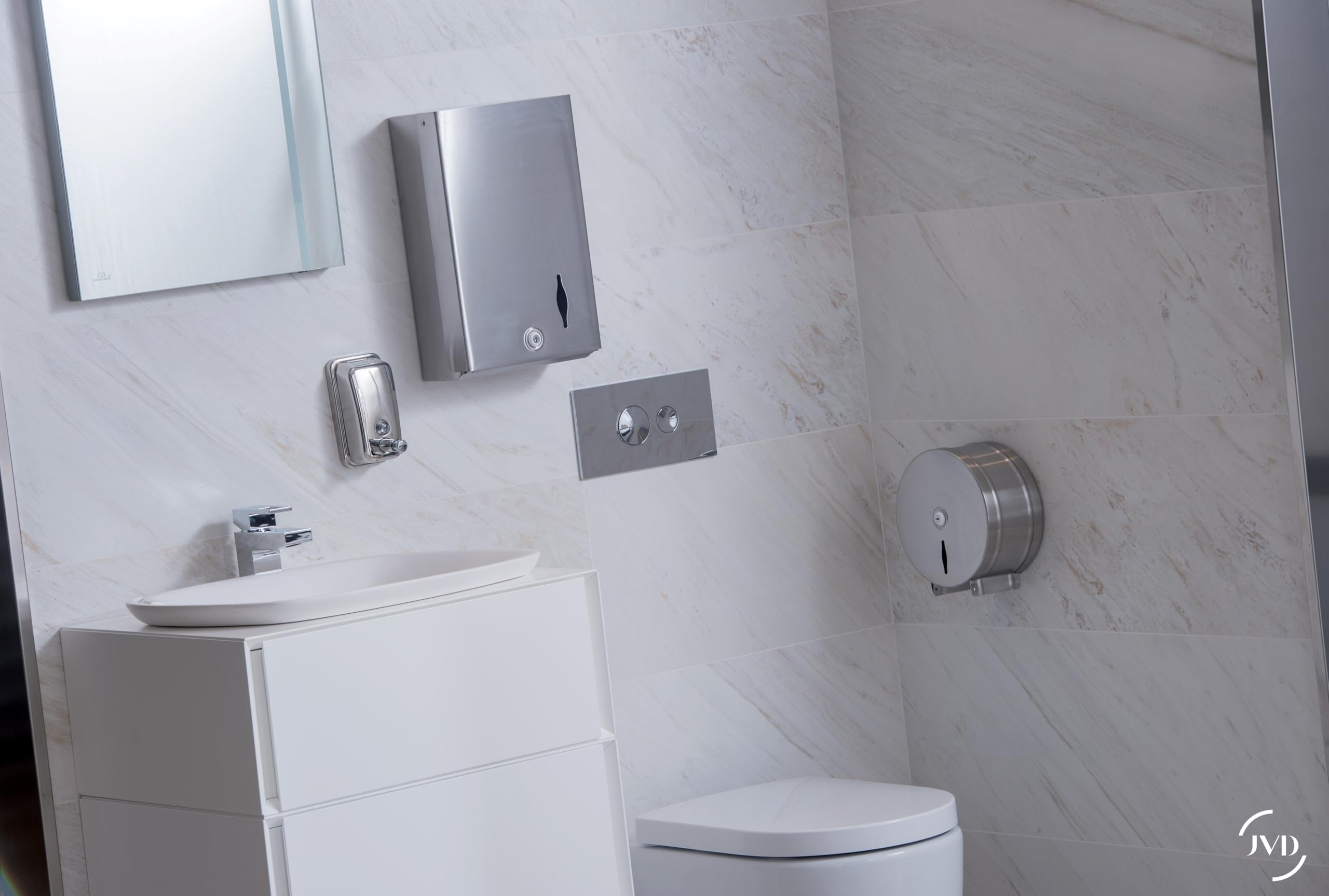 JVD Distributeur Essuie-Mains Pliés INOX Blanc Professionnel - Blanc - Dimensions 34.8H x 28L x 10.2P