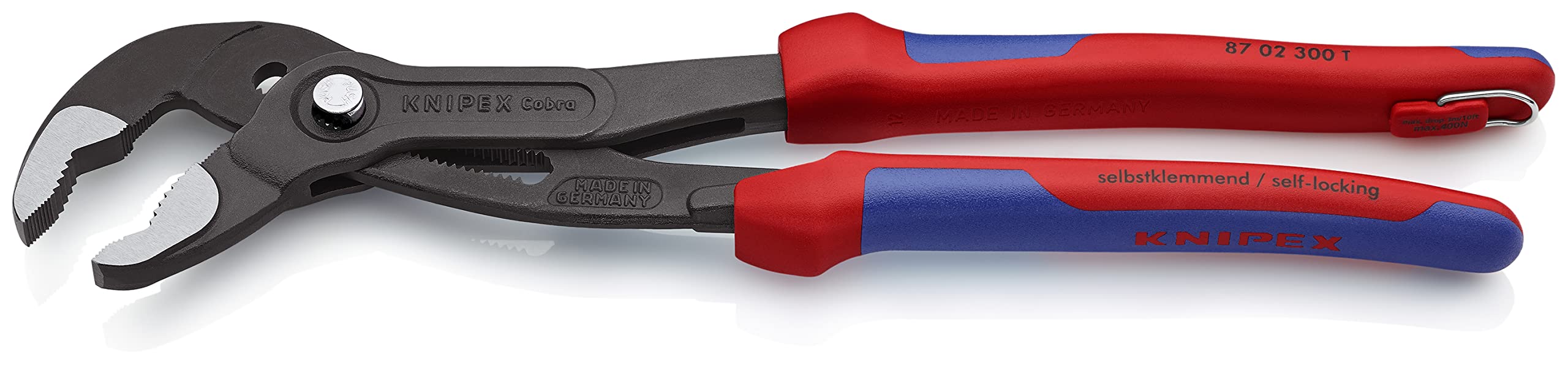 KNIPEX Cobra Tenaza de agarre pico loro con fundas multicomponentes, con anilla de fijación integrada para colocar un, 87 02 300 T | Con empuñaduras multicomponentes; con punto de fijación integrado para una correa de herramientas
