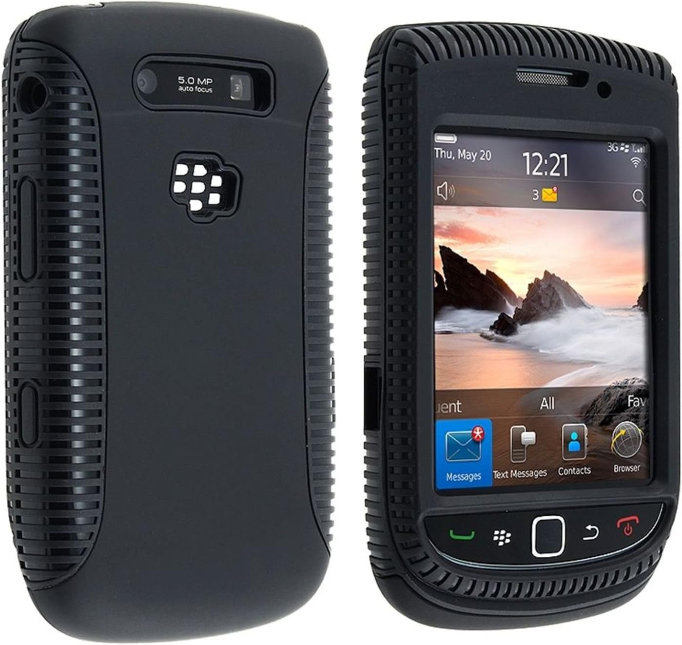 eForCity Hybrid Double Layer Gel Rubber Case Cover Compatible with BlackBerry Torch 9800/9810 - Retail Packaging - Black