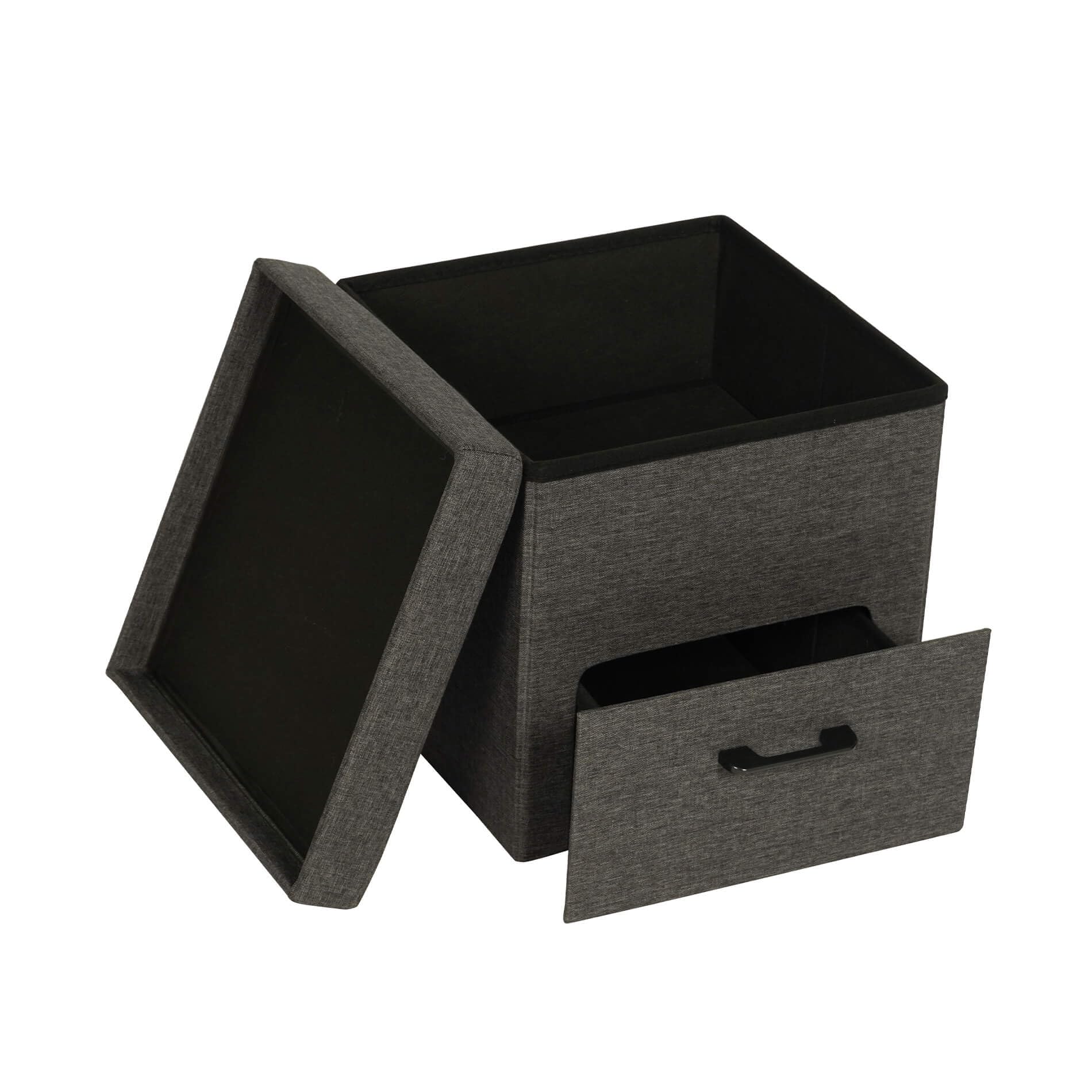 Rebecca Mobili Pouf de Rangement avec Tiroir, Gris Foncé, Structure en Bois MDF, Style Moderne – Dimensions HxLxP : 40 x 40 x 40 cm – Art. RE7242
