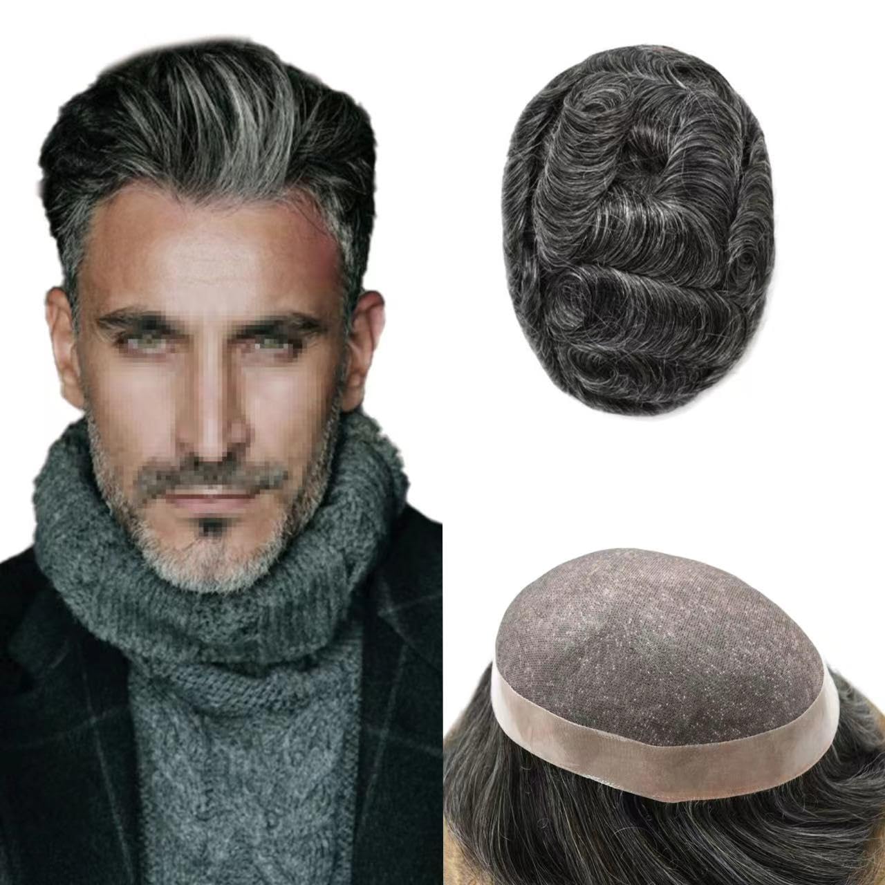 F M Durable Human Hair System for Men Fine Mono with Poly Coating around Toupee for Men NPU Mens Hair Replacement System Hairpiece 6"x9" 1B40# 1B#Off