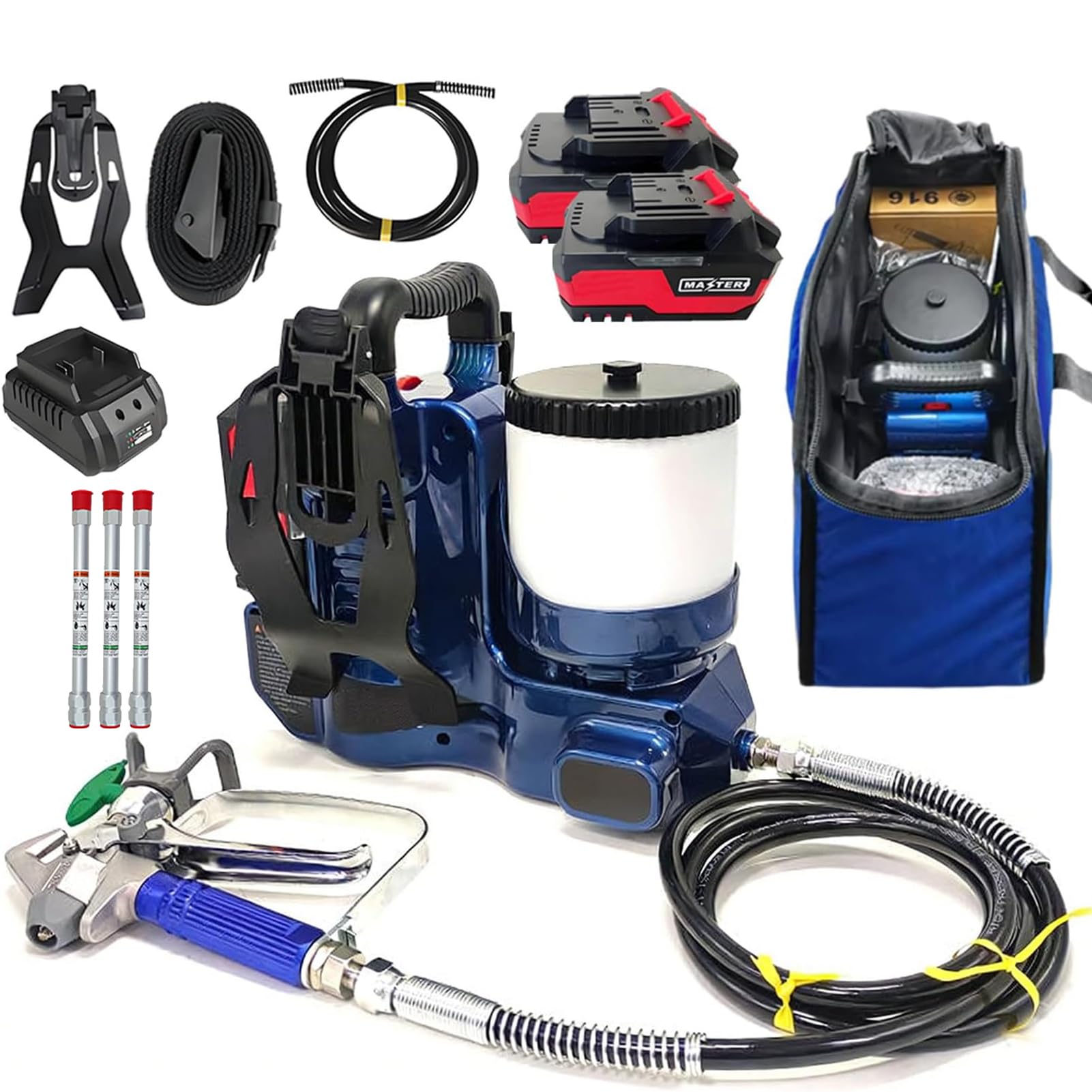 JIANGYUXINLI Cordless Airless Paint Sprayer with 21V Lithium Battery, 650W Airless Spraying Machine, 1.1L/Min, 514 Nozzle, 1.2L Hopper, 6-Speed Adjustable, 15MPa Pressure, for Walls, Ceilings, Fences
