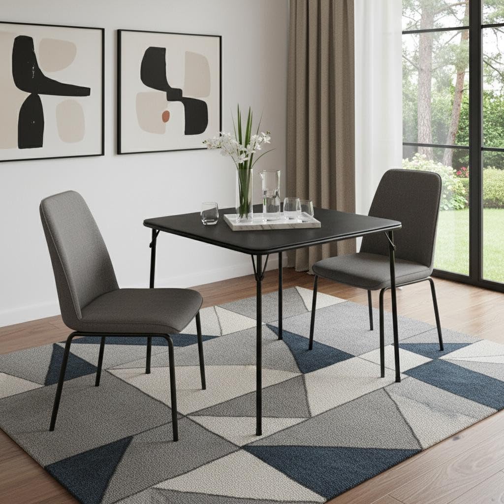 HomeRoots 719202 34 in. Black Wood & Metal Folding Square Card Dining Table