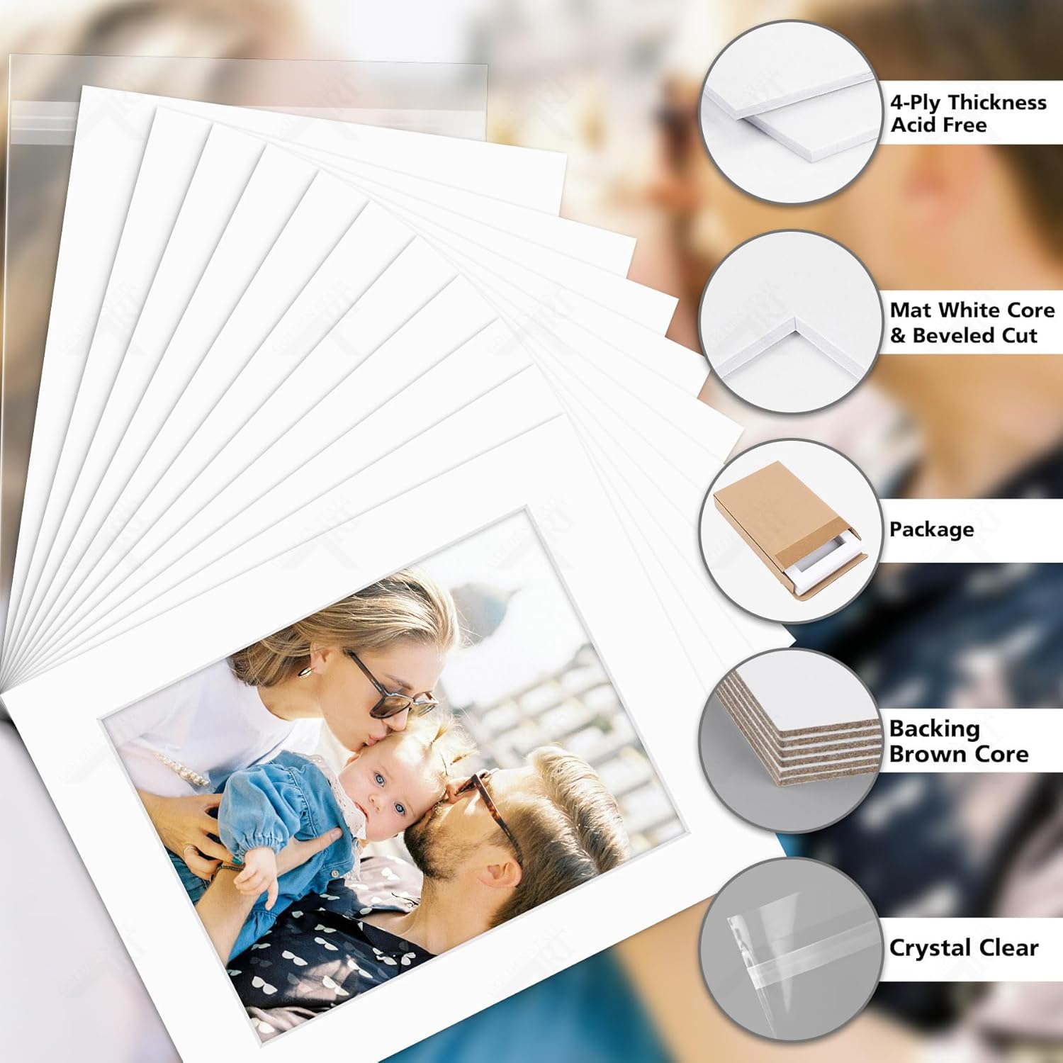 Golden State Art, Pack of 10, 11x14 White Picture Mat Full Set - Fit 8.5x11 Photo/Certificate - High Premier Acid Free Bevel Pre-Cut White Core Mattes - Includes 10 Backing Backer Board & Clear Bags