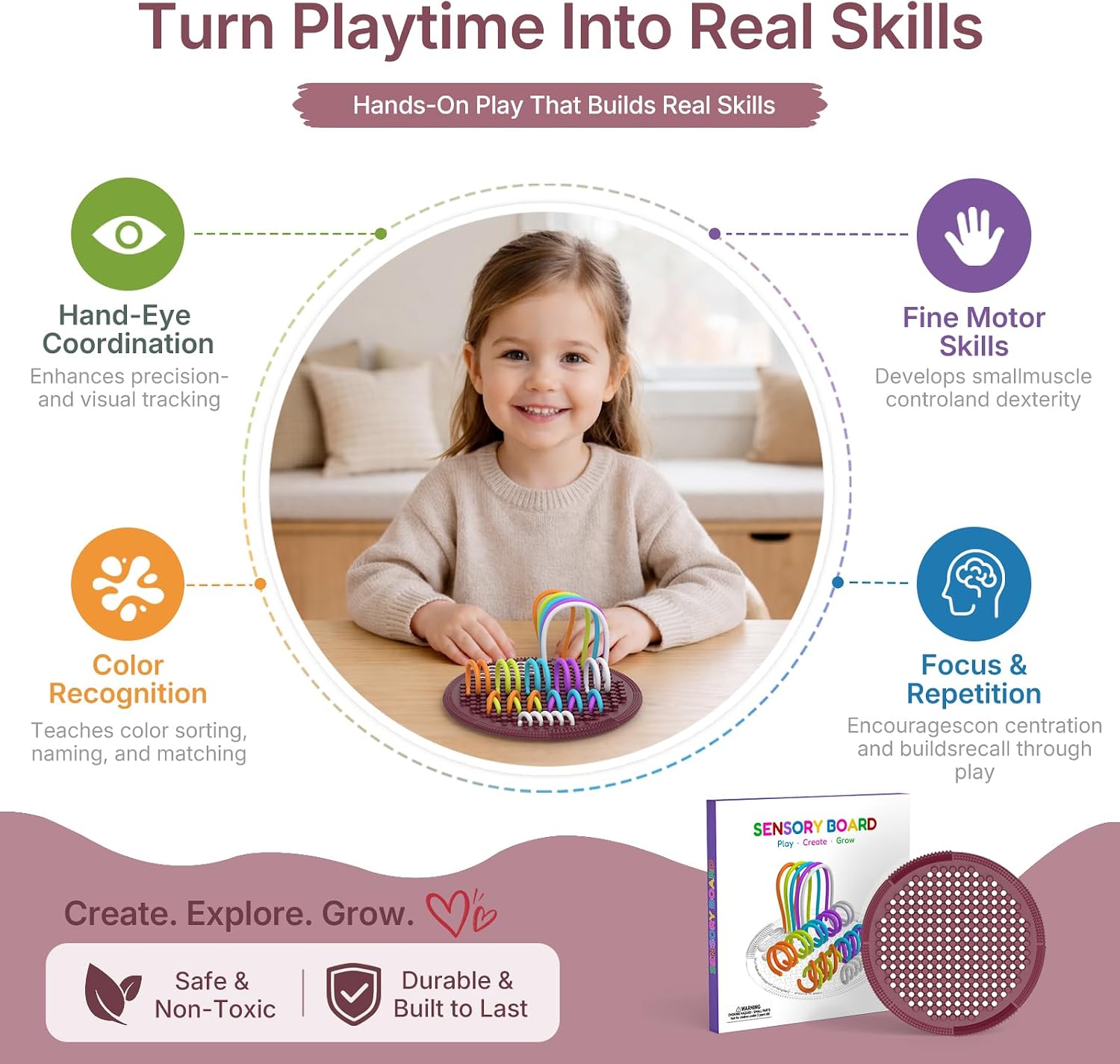 Sensory Fidget Toy for Kids, Silicone Knitting Board with 25 Strings, Creative Fine Motor Activity Toy, Quiet Stress Relief Fidget for Girls Boys 3+ & Adults, Travel Gift image 4