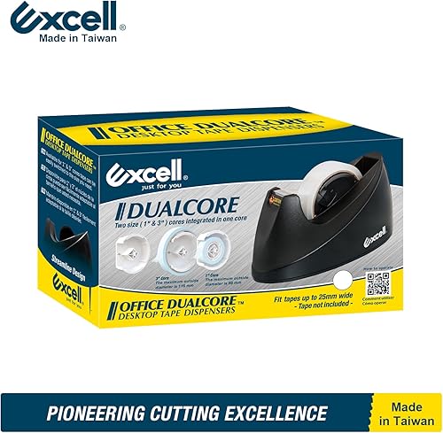 Miniatura 6 de Excell Dualcore - Dispensador de cinta de escritorio (núcleo de 1 pulgada + 3 pulgadas) con base ponderada de arena con una sola mano, uso para el