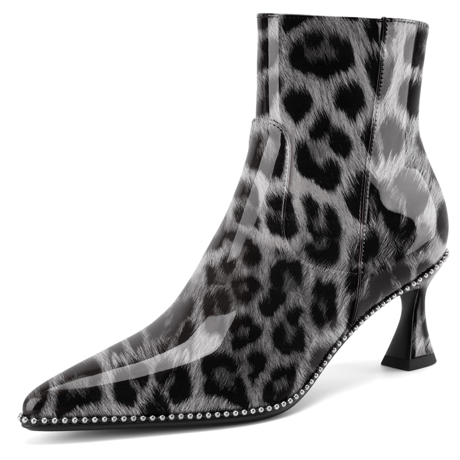 Z Oufeier Womens Pointed Toe Kitten Heel Ankle Boots Patent Leather Sexy Zipper Dressy Fall Booties Classic Dress