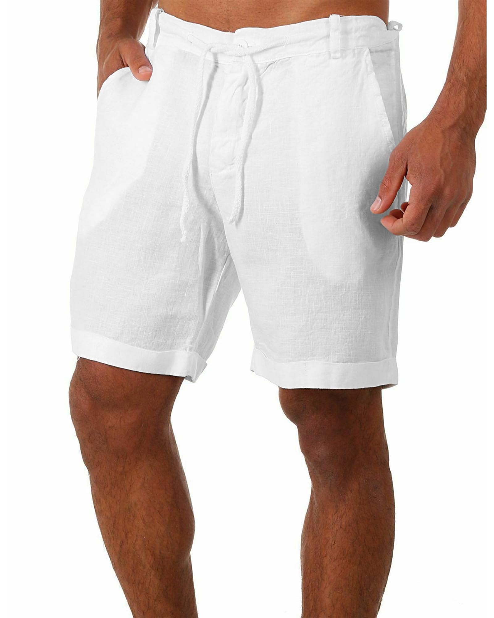 YAOBAOLE Pantaloni in Lino da Uomo, Corti da Uomo, in Lino, Pantaloni Corti, da Uomo, Estivi, Lino