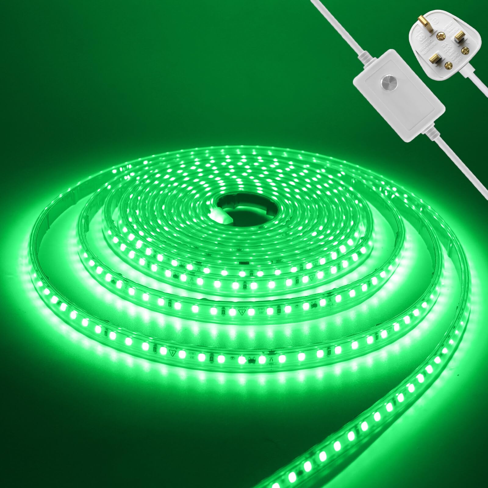 KAFULA 220V Dimmable LED Light Strip - 23M Green Super Bright LED Fairy Light CRI85+, IP65 Waterproof Flexible, Can be Cut Every 10cm | 120 LEDs/m | Home Decor