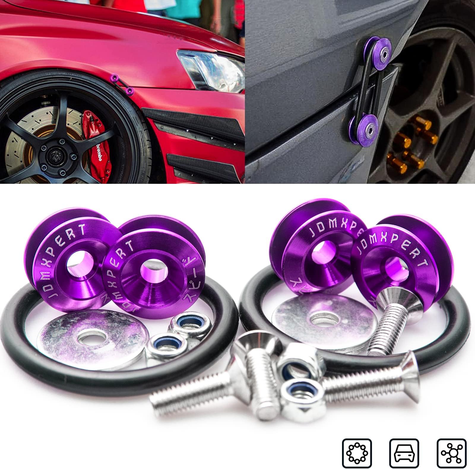 Xotic Tech JDM Quick Release Fasteners Compatible With Car Bumpers Trunk Fender Hatch Lids (Purple)