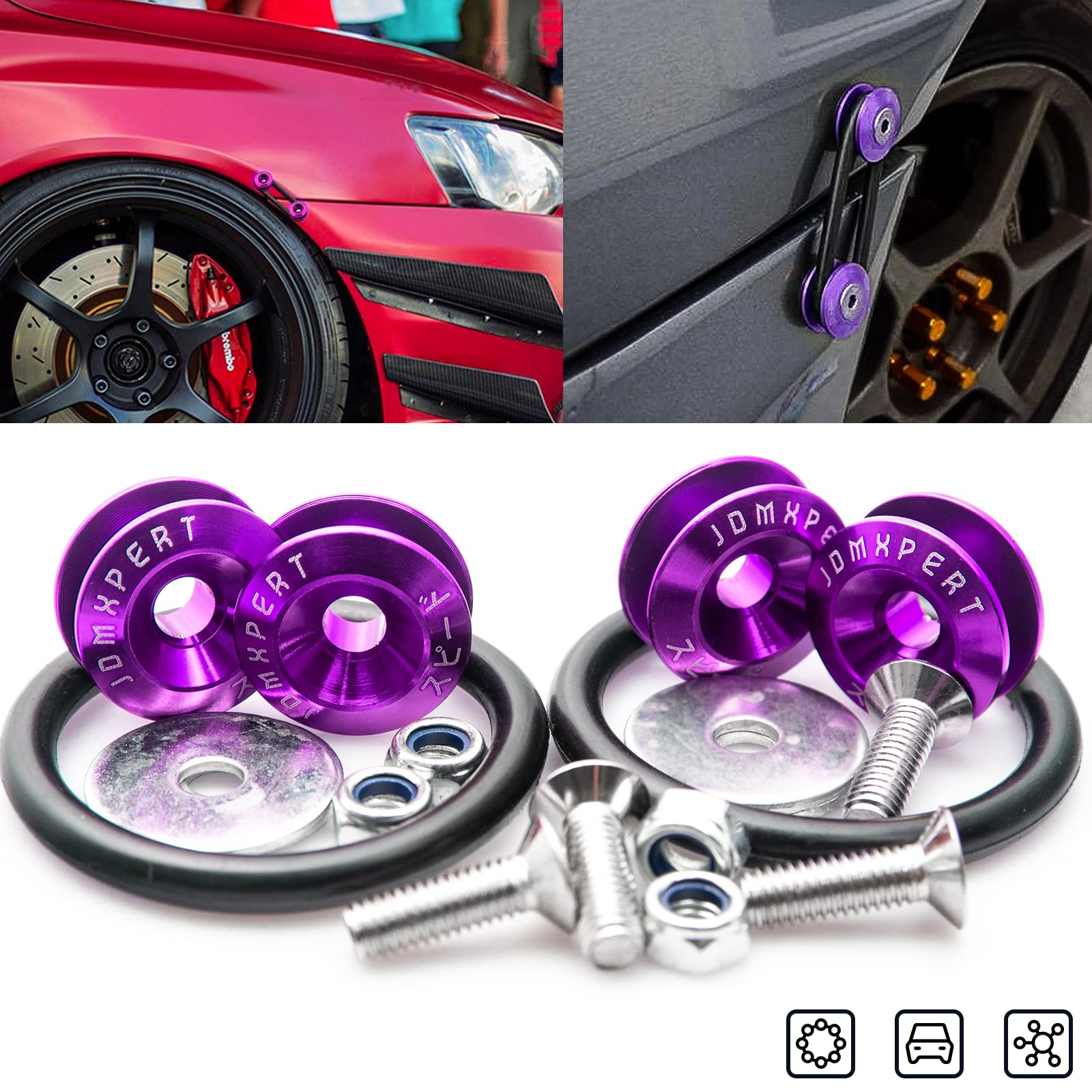 Xotic Tech JDM Quick Release Fasteners Compatible With Car Bumpers Trunk Fender Hatch Lids (Purple)