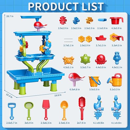 Miniatura 2 de Mesa de arena y agua de 4 niveles para niños, juego de actividades de chapoteo y juego al aire libre para niños y niñas de 3, 4, 5, 6, 7, 8 años,