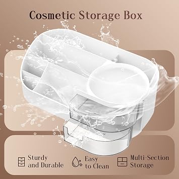 Makeup Organiser, Large Capacity Cosmetic Organisers for Beauty Skincare Jewelry, Make Up Storage Cosmetic Dressing Table Organiser Makeup Box with Drawer for Bedroom Bathroom Dresser Office (White)