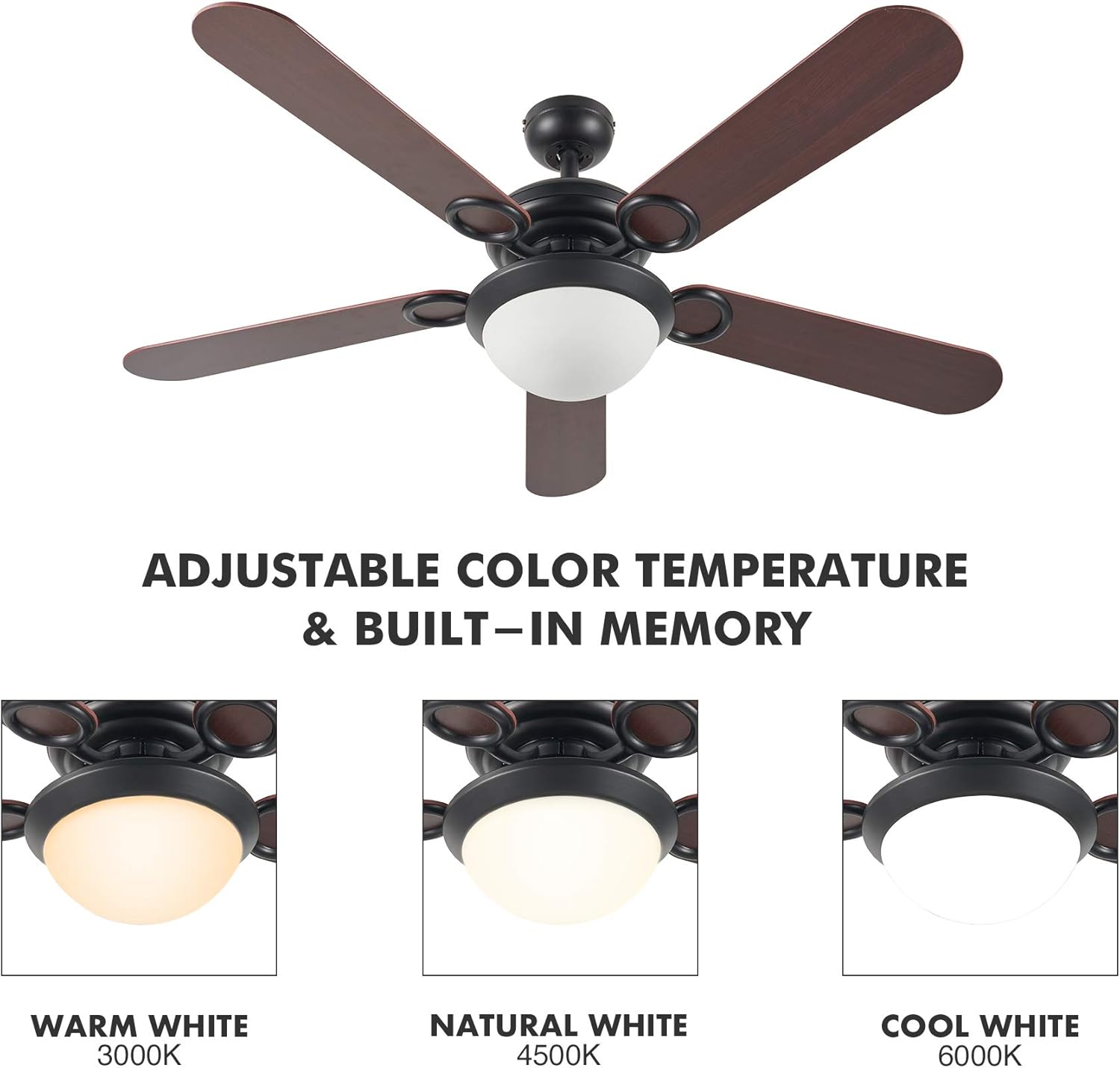 Review Discount CO-Z 52'' Farmhouse Ceiling Fan with Lights and Remote, Rustic Ceiling Fans with LED Light for Bedroom, Living Room, Kitchen, Black Ceiling Fan Light Fixture with 5 Plywood Blades (Cherry & Walnut)