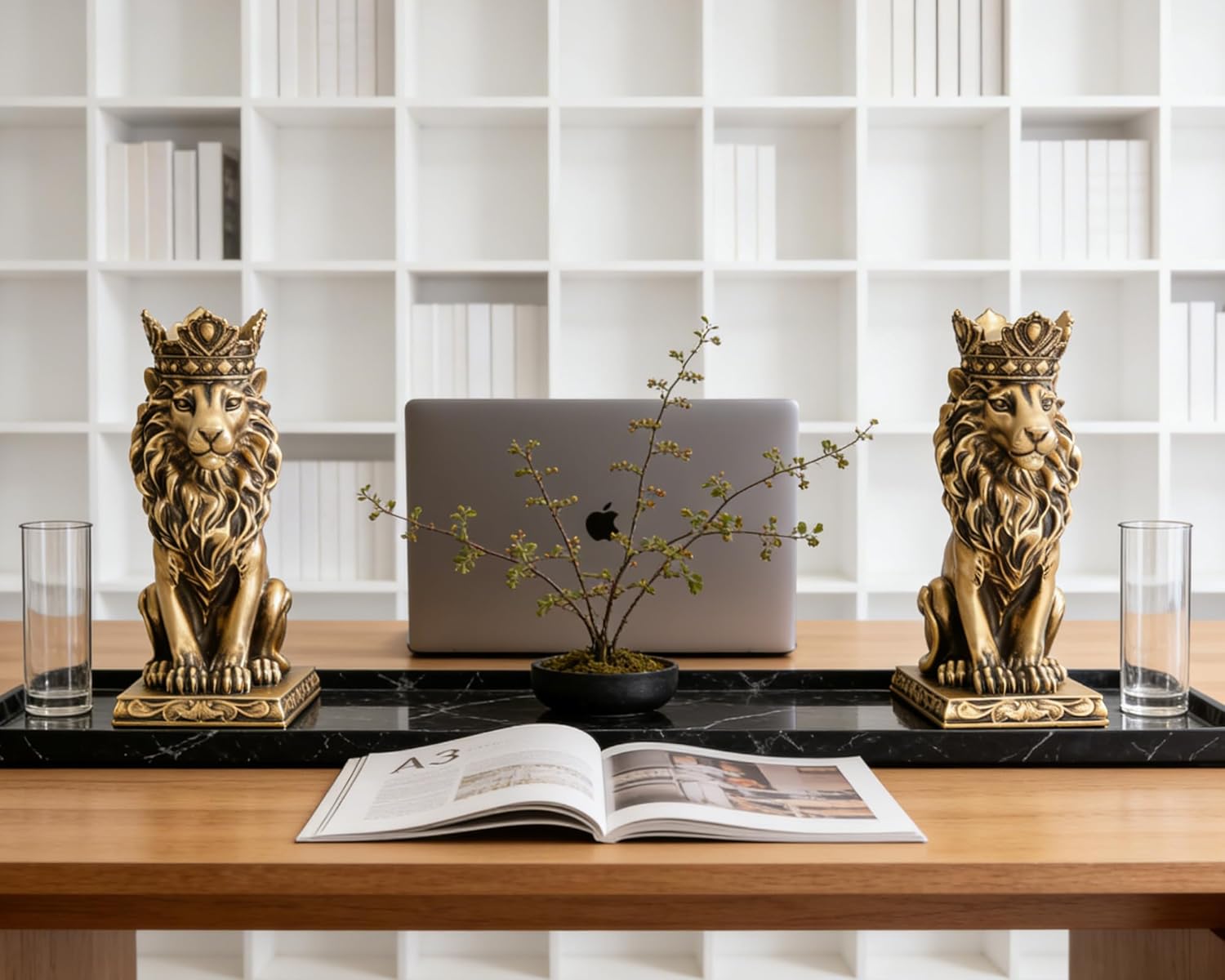 Retro Crown Lion Statue Home Decor Sculpture for Living Room, Office, 9 Inch Regal Figurine Strength Symbol Gift for Leos & Lion Enthusiasts