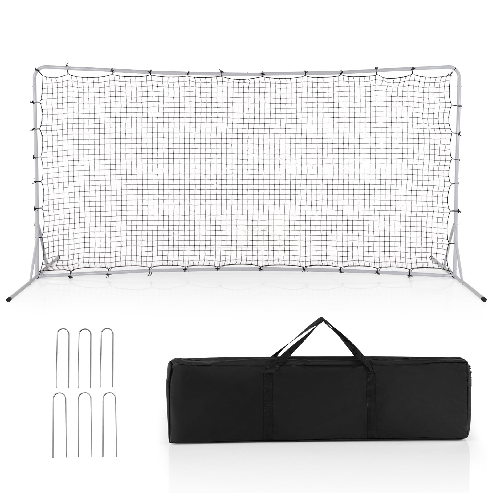 COSTWAY Porta da Calcio Rimbalzanti 372,5 x 182,5 CM, Set di Attrezzature da Calcio con Rete Resistente alle Intemperie, Borsa e 6 Picchetti per Terreno, Cortile e Parco