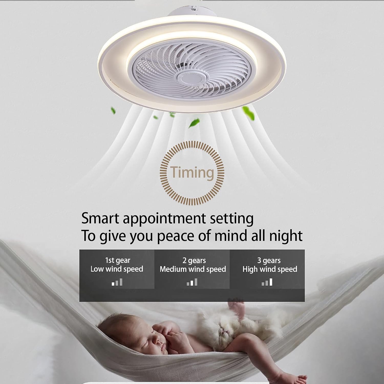 YUEGOO Silent Ceiling Fan with Light and Remote Control 3 Speeds Bedroom Dimmable Led Fan Ceiling Light Modern Living Room Quiet Ceiling Fan Light 72W