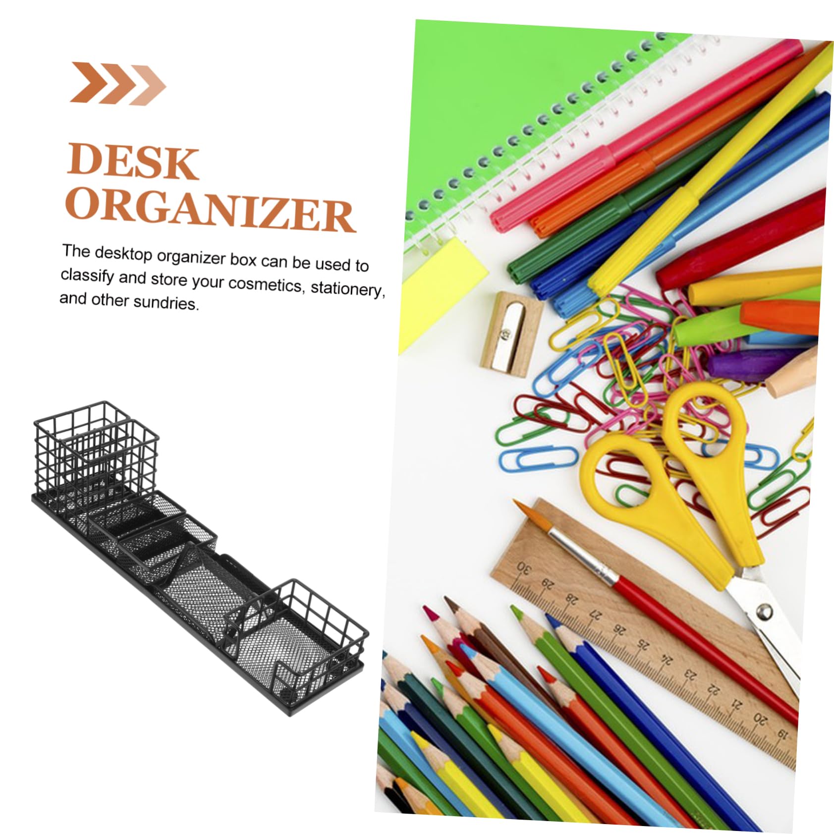 PRETYZOOM Organizador de Escritorio de Metal Negro 7 Piezas Soporte de Papelería y Maquillaje Diseño de Almacenamiento Multifuncional para Oficina y Hogar