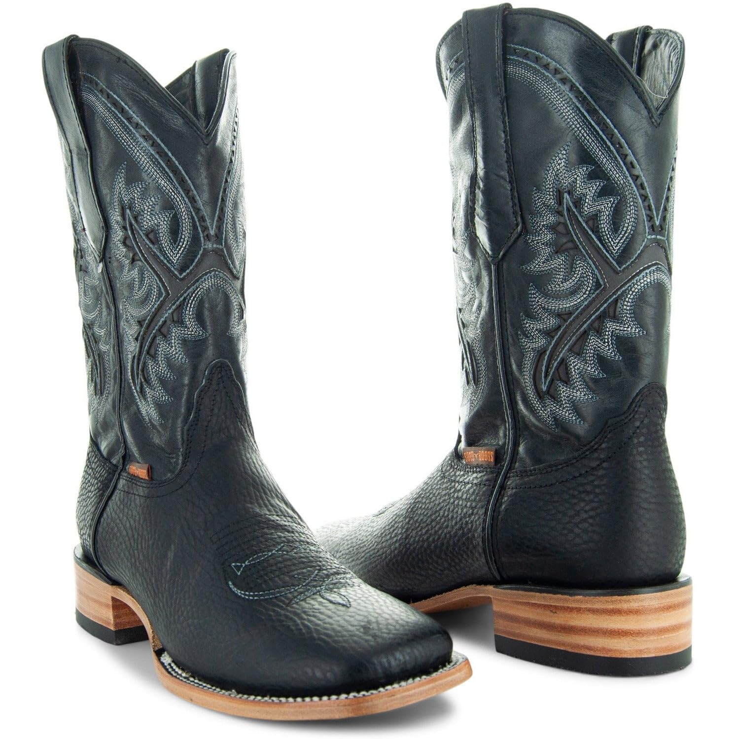 Soto Boots Men's Black Square Toe Cowboy Boots, Genuine Leather