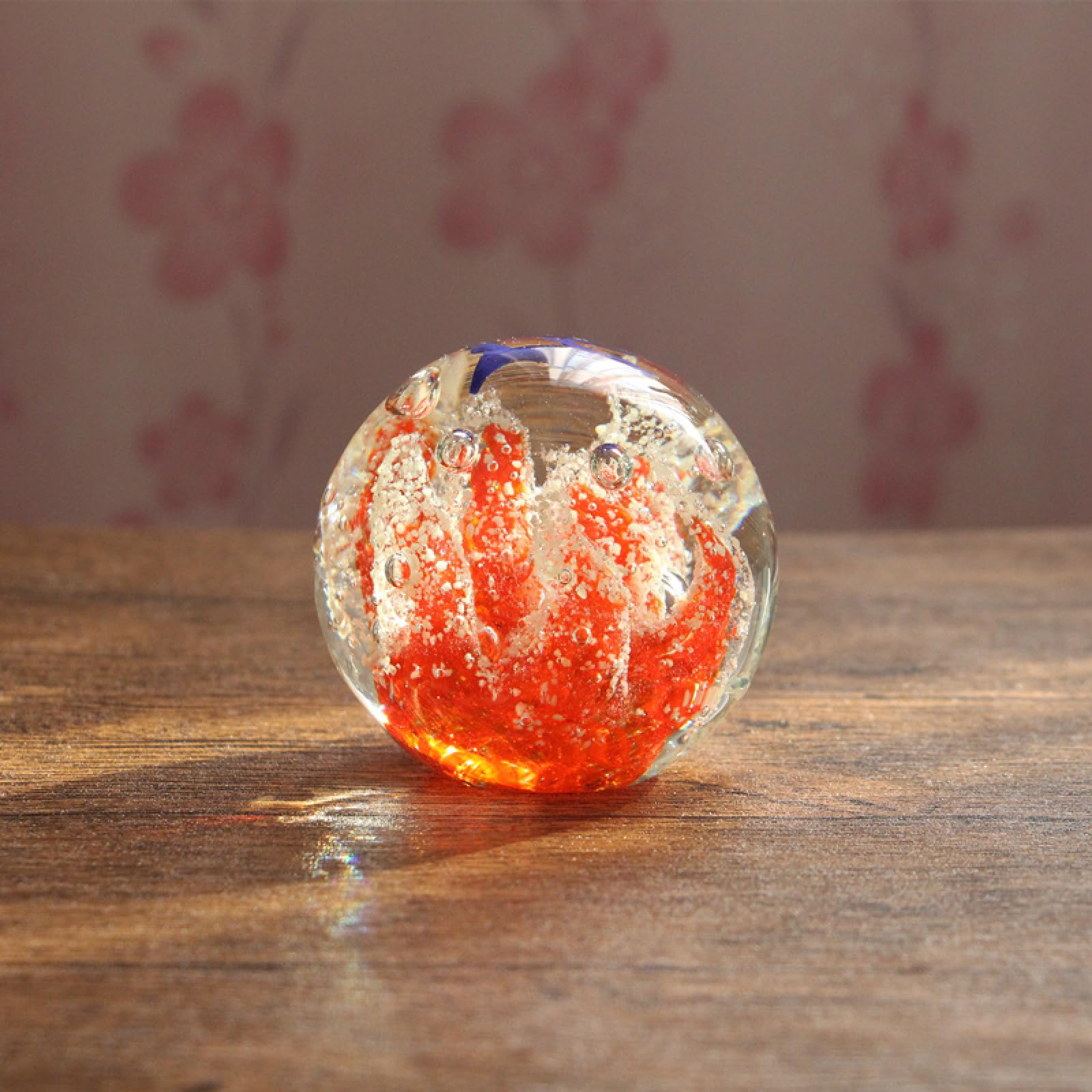 Decrzpb Red Handmade Glass Round Ball Coral Figurine Blown Glass Colou Glaze Paperweights Birthday Gift Table Ornaments Home Decor