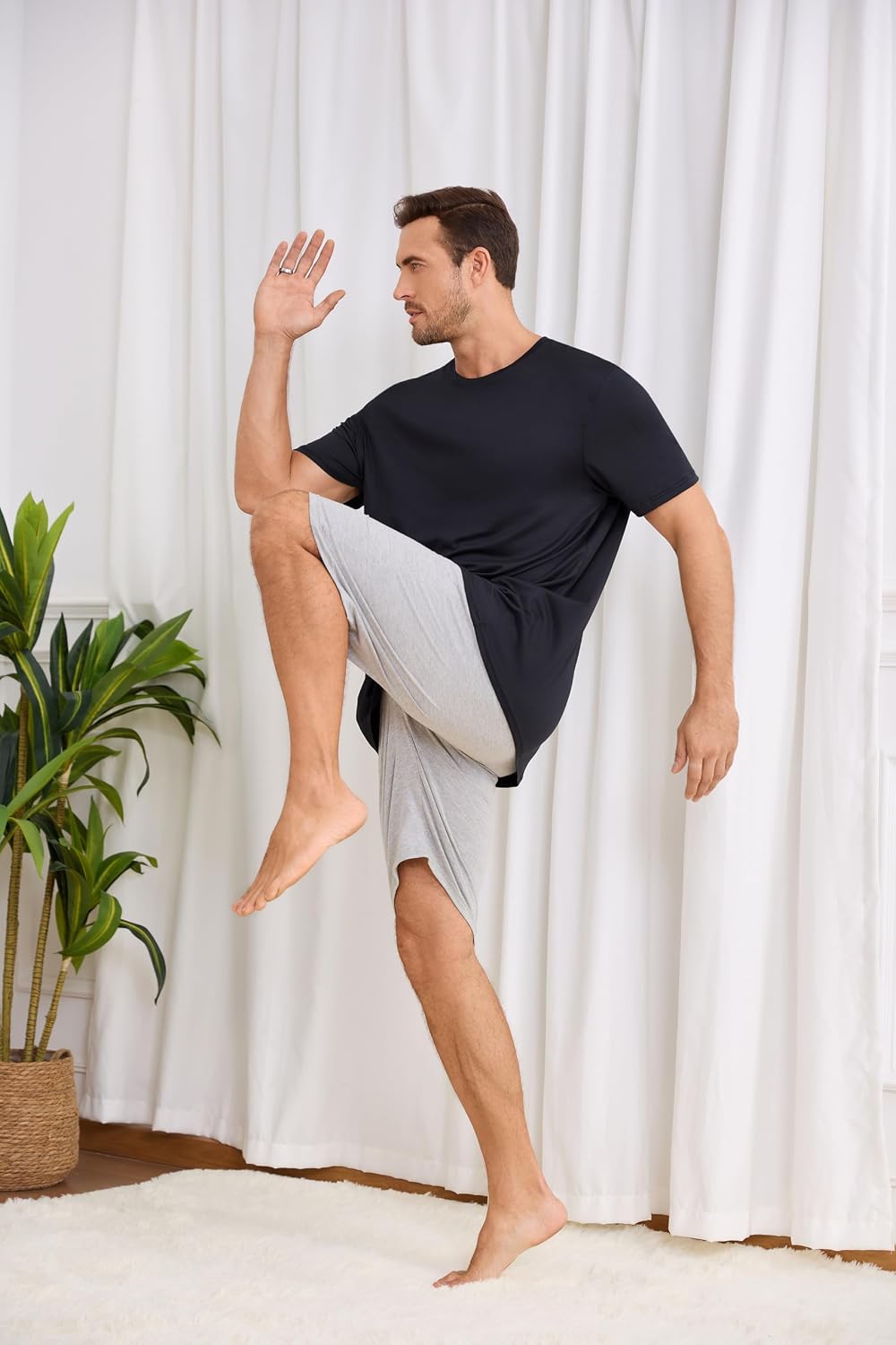 DITOK Men’s Sleep T-Shirt, Soft Lightweight Breathable Short Sleeve PJ Top, Relaxed Sleepwear Tee for Sleeping and Lounging