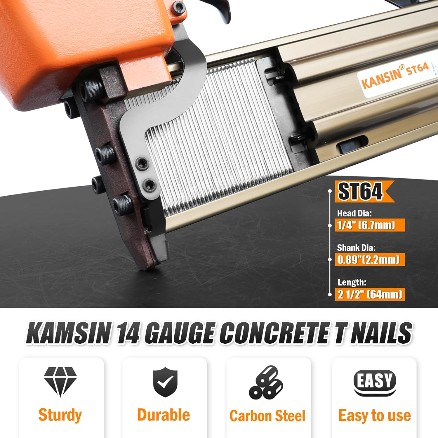 14 Gauge Concrete T Nails, 2 1/2'' (64MM) Length Collated Concrete T Nails, Galvanzied, 800 PCS/BOX, Fasteners for Pneumatic Concrete T Nailer, Air T Nail Gun